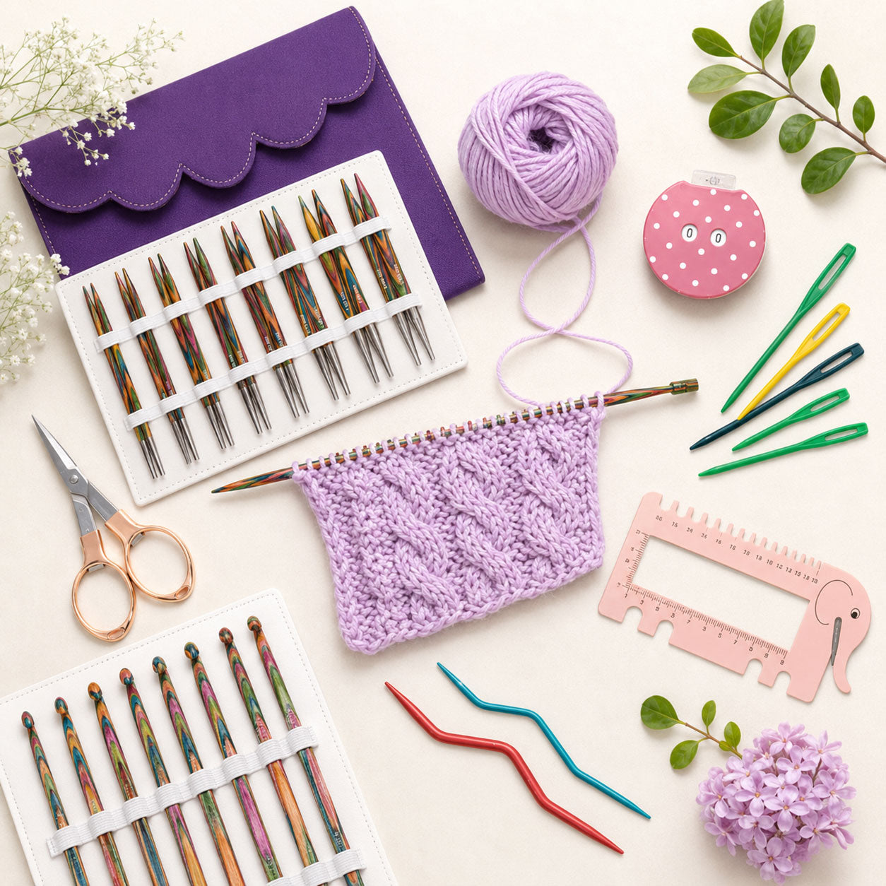 Section of knitting and crochet accessories