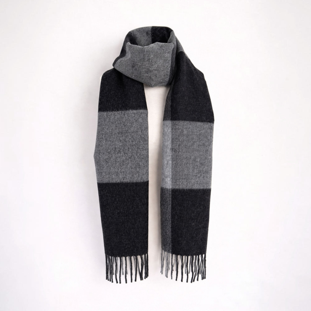 Alpaca scarf in charcoal and Silver, timeless natural fibre winter scarf.