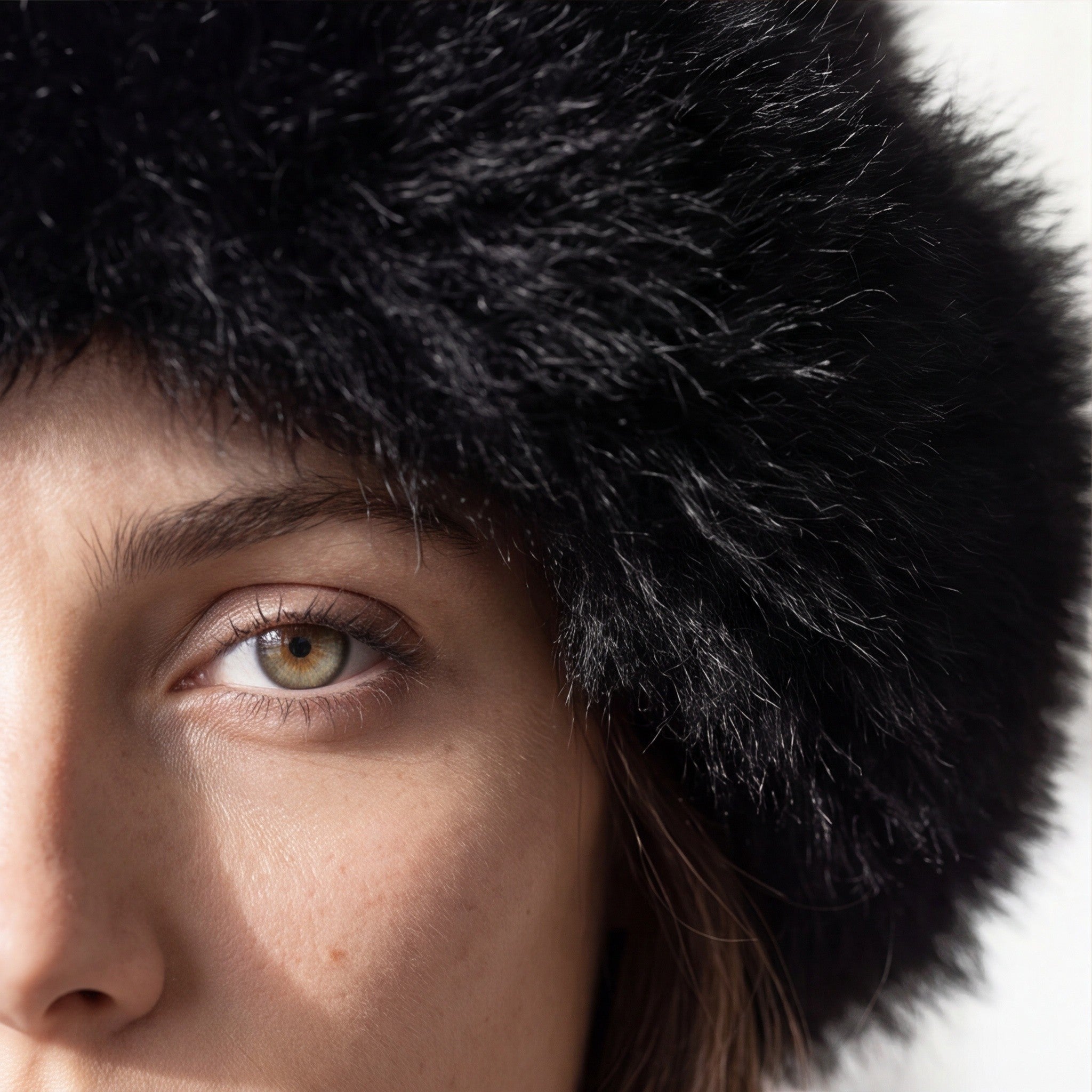 Warm black alpaca fur hat with natural markings