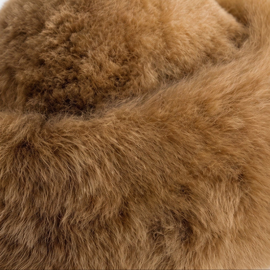 Brown natural alpaca fur hat with soft fluffy texture