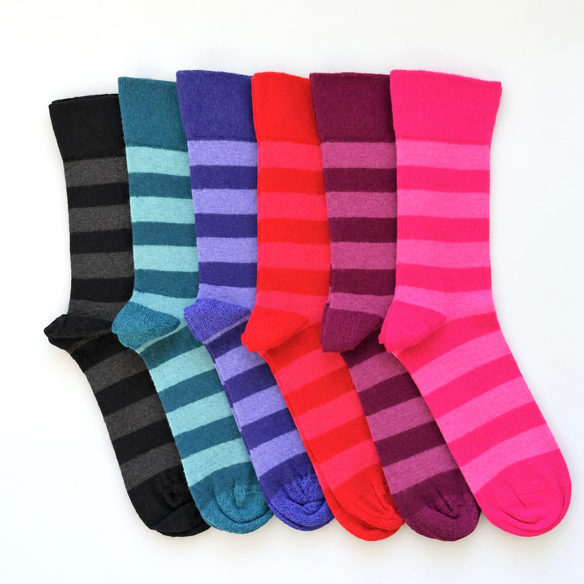 Australian Made Alpaca Merino striped comfort socks in six colours