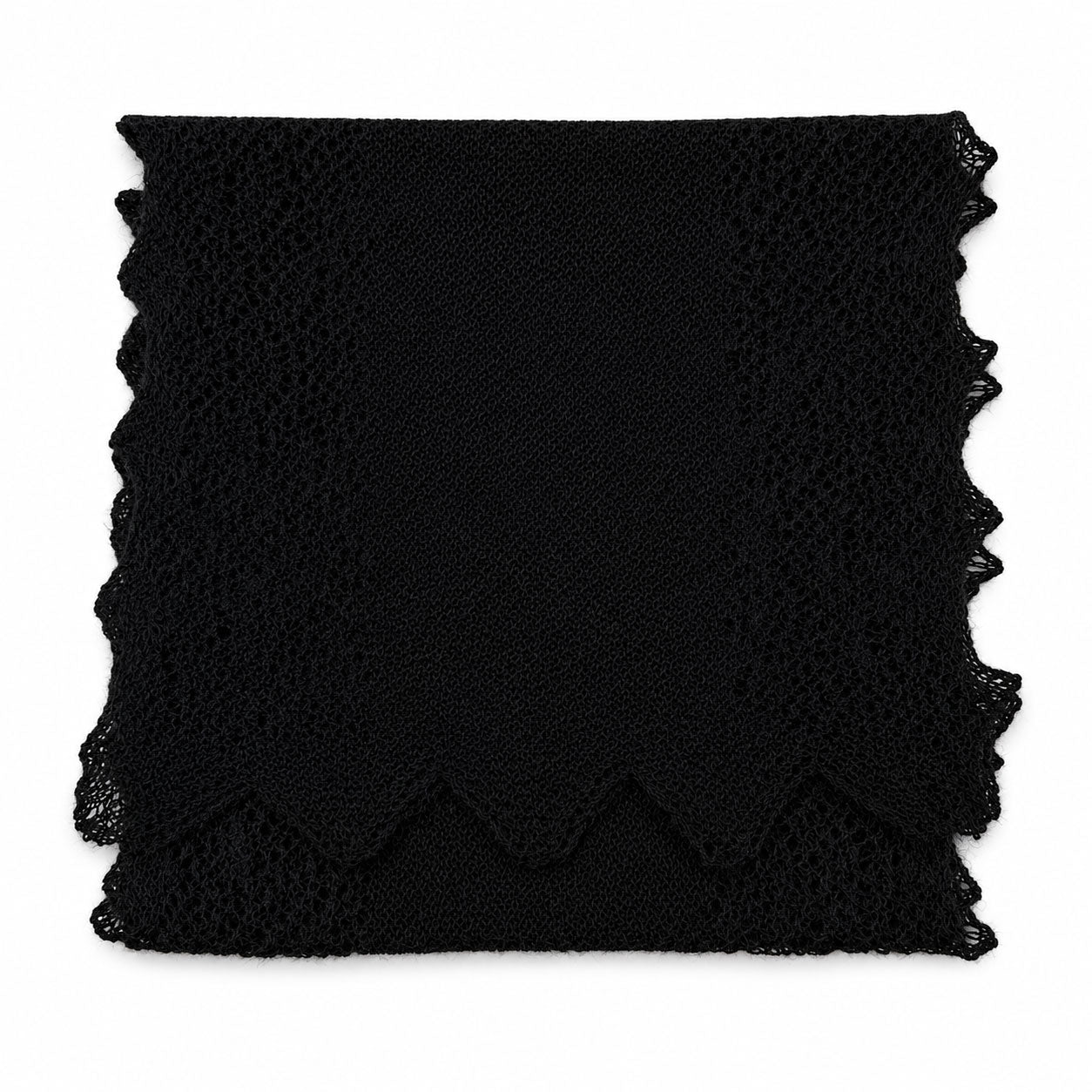Antonella black 100% Baby Alpaca lace scarf with delicate scalloped edging