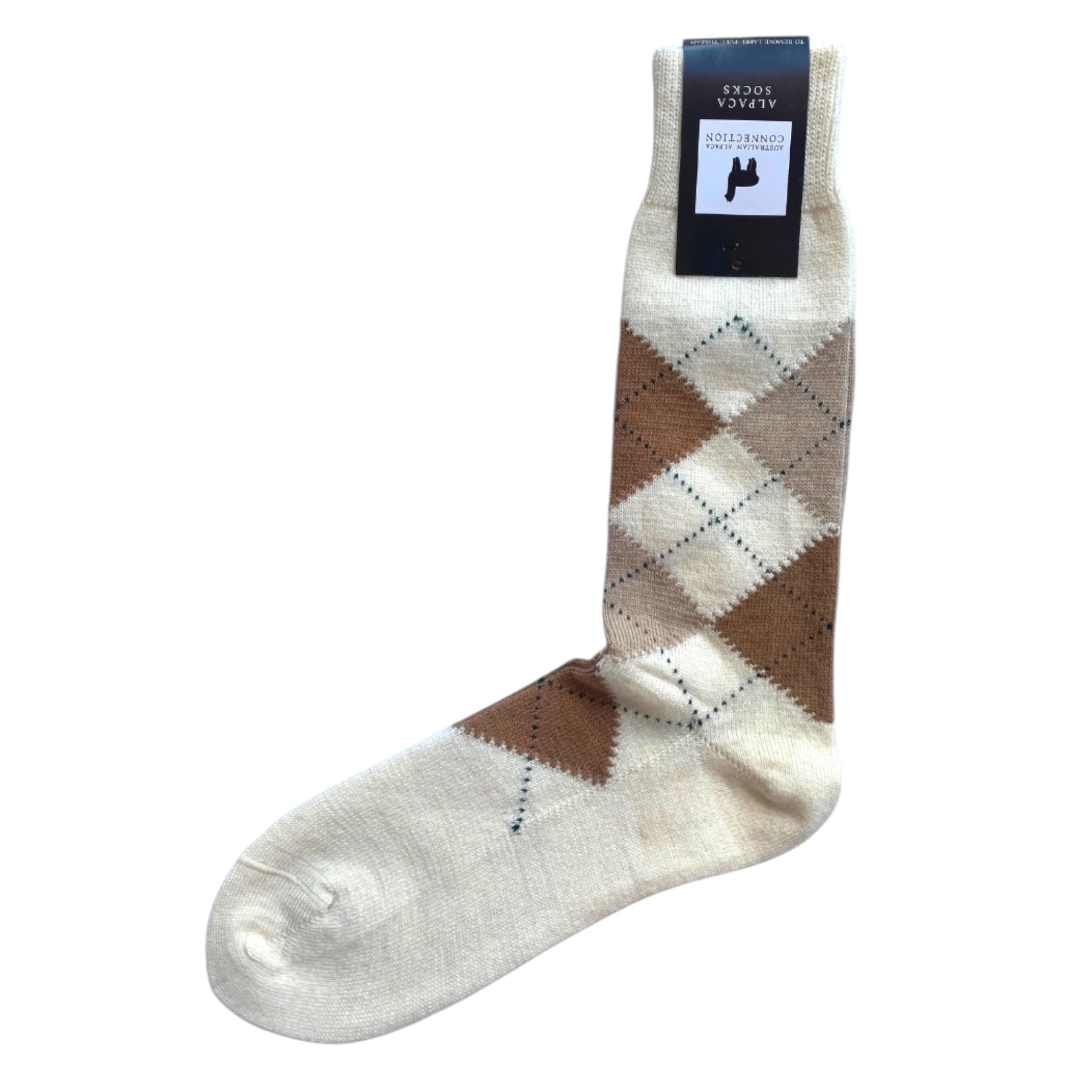Argyle alpaca socks with classic diamond pattern, warm breathable winter socks.