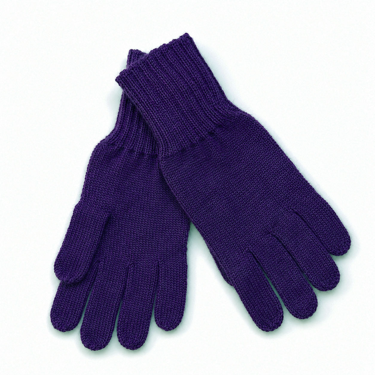 Pair of purple alpaca gloves on a white background