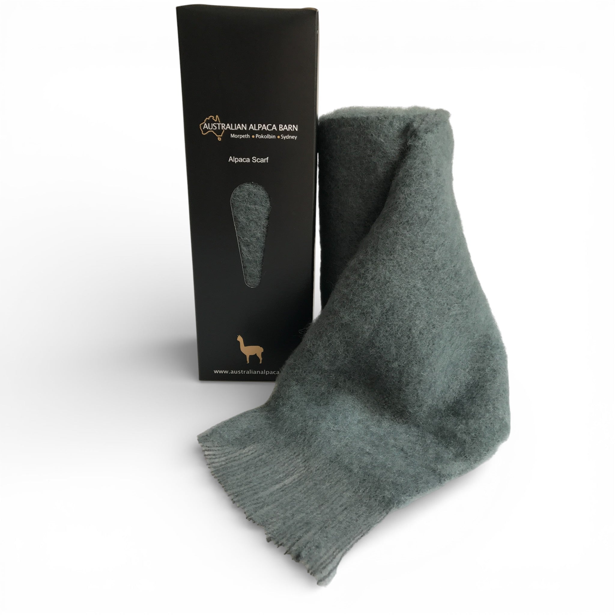 Soft brushed baby alpaca scarf in grey, lightweight luxury winter scarf.
