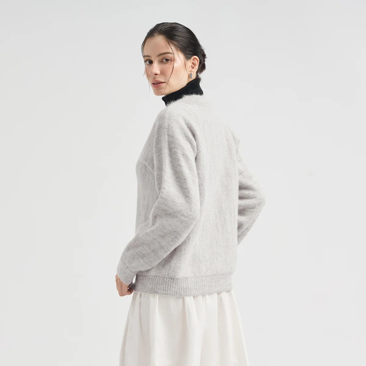 Back view of Kuna Celine Alpaca and Silk Cardigan