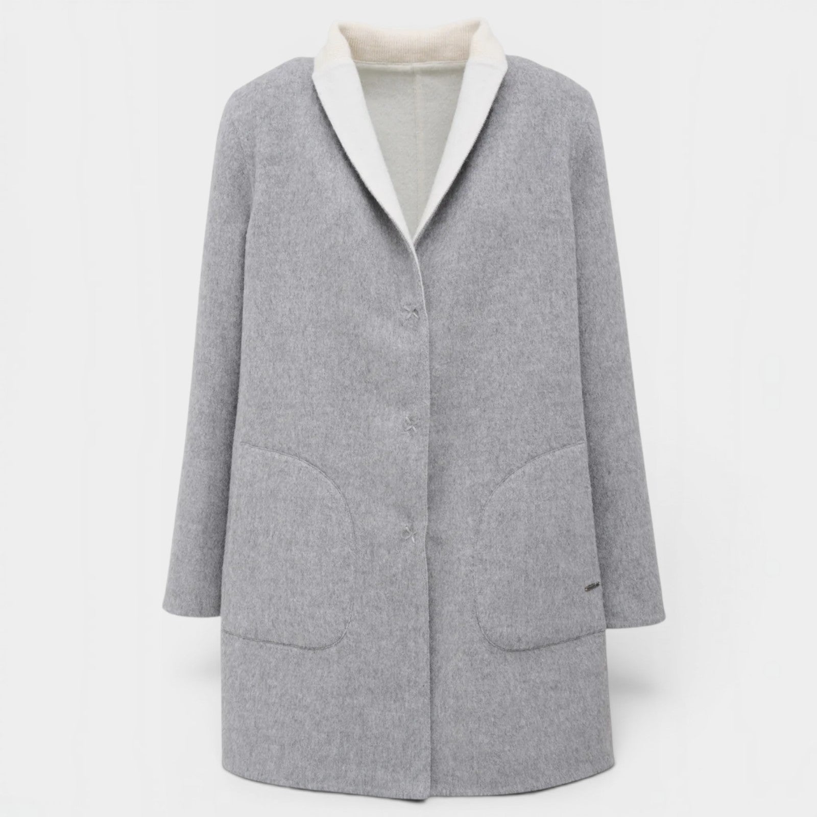 Women’s grey Chantal Baby Alpaca Coat with contrasting white lapels