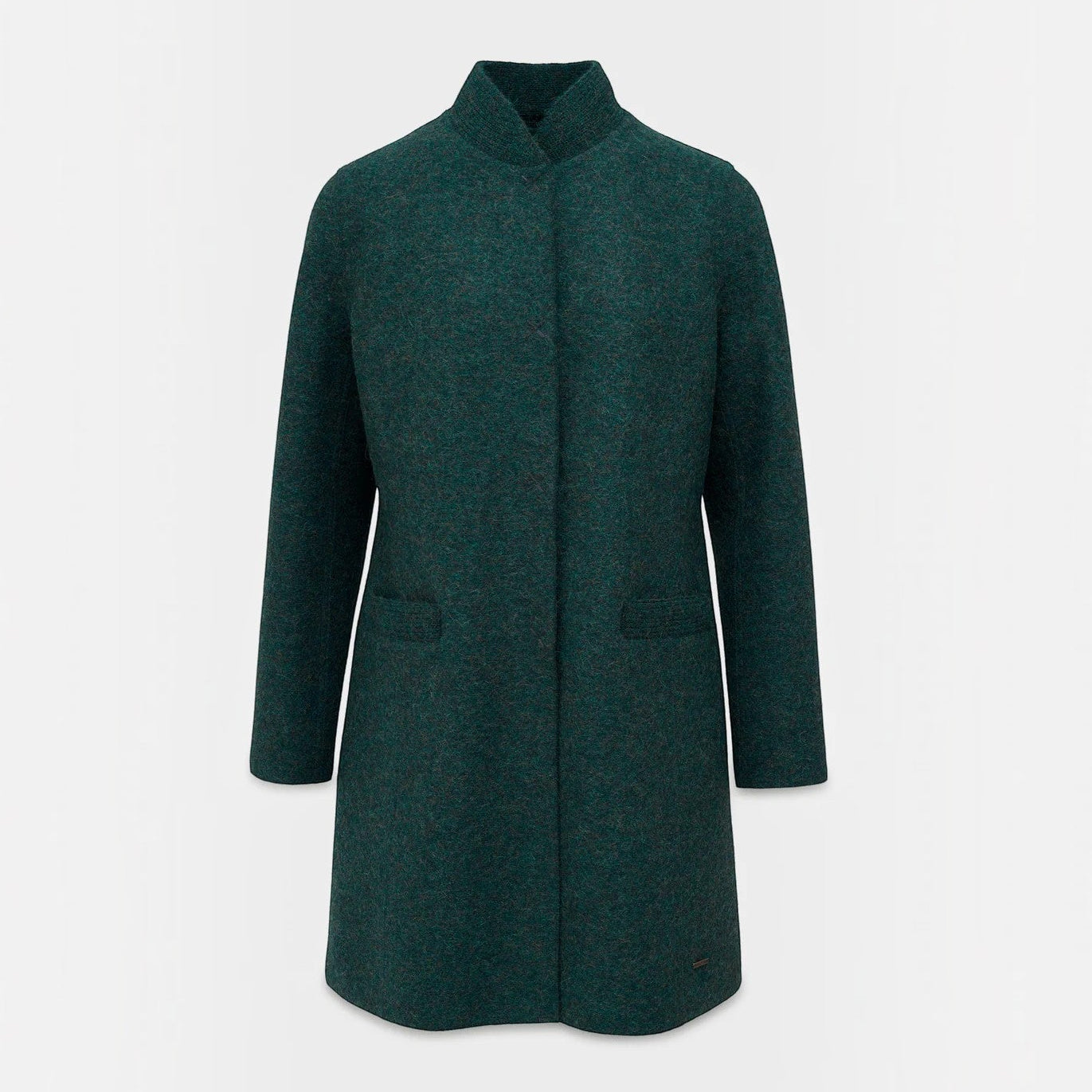 Charlotte women’s Alpaca and Wool Coat in deep green with Nehru collar