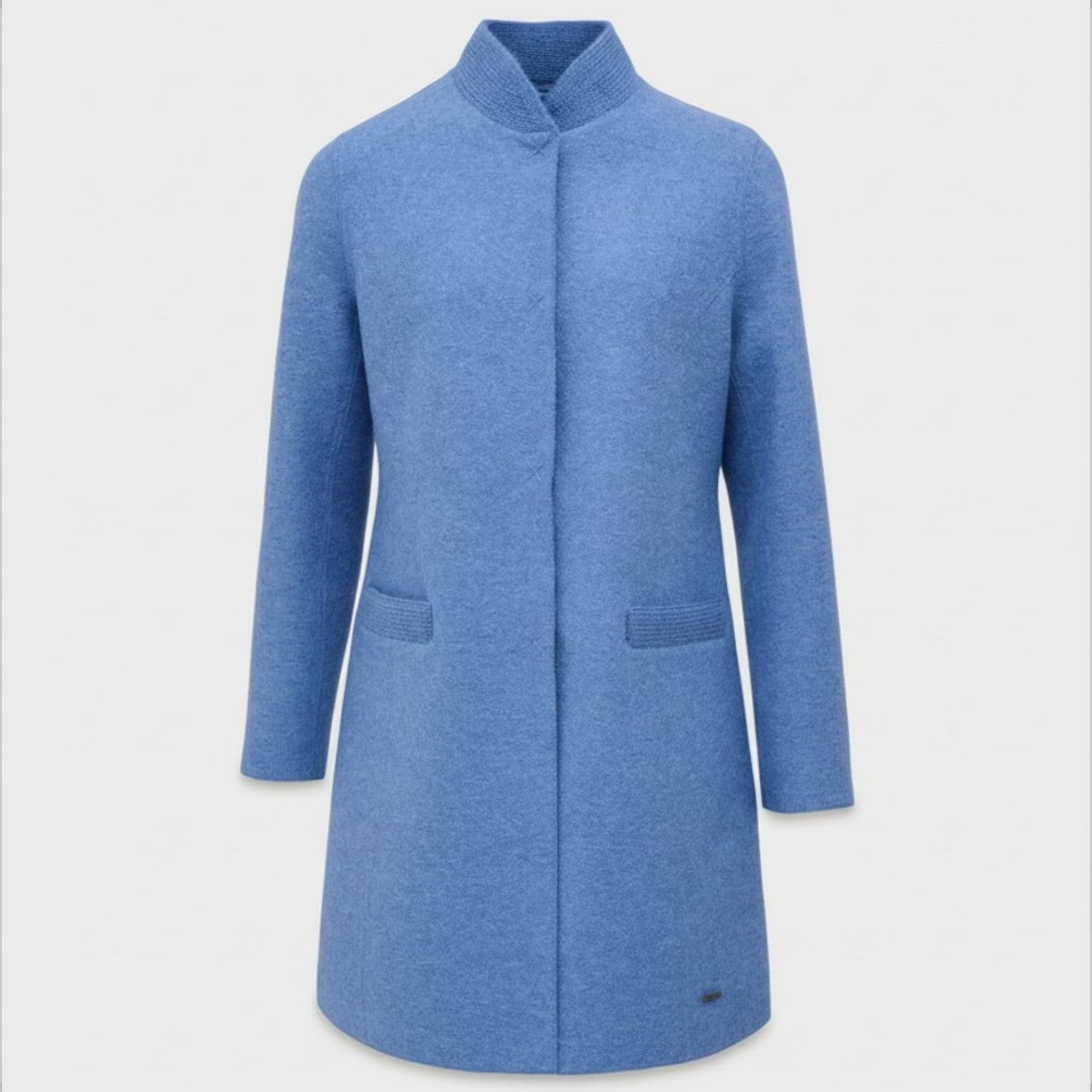 Charlotte Alpaca and Wool Coat in light blue with streamlined tailored silhouette