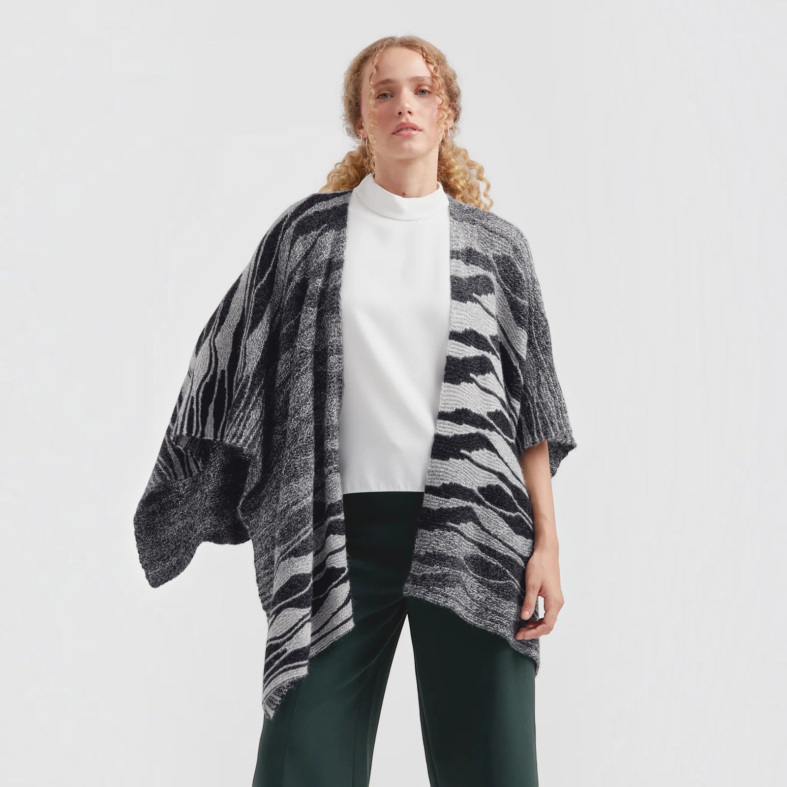 Clarissa 100% Baby Alpaca Cape in black and gre
