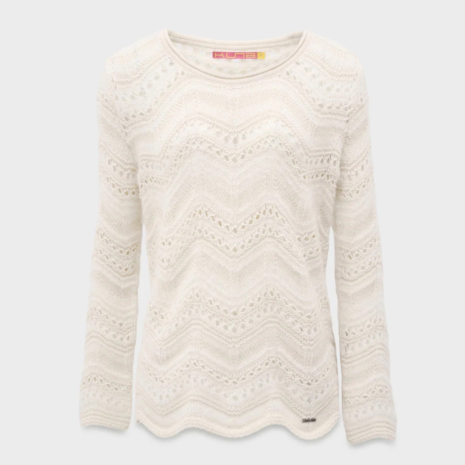 Women’s ivory Cristal Alpaca Sweater with delicate lace-inspired pattern