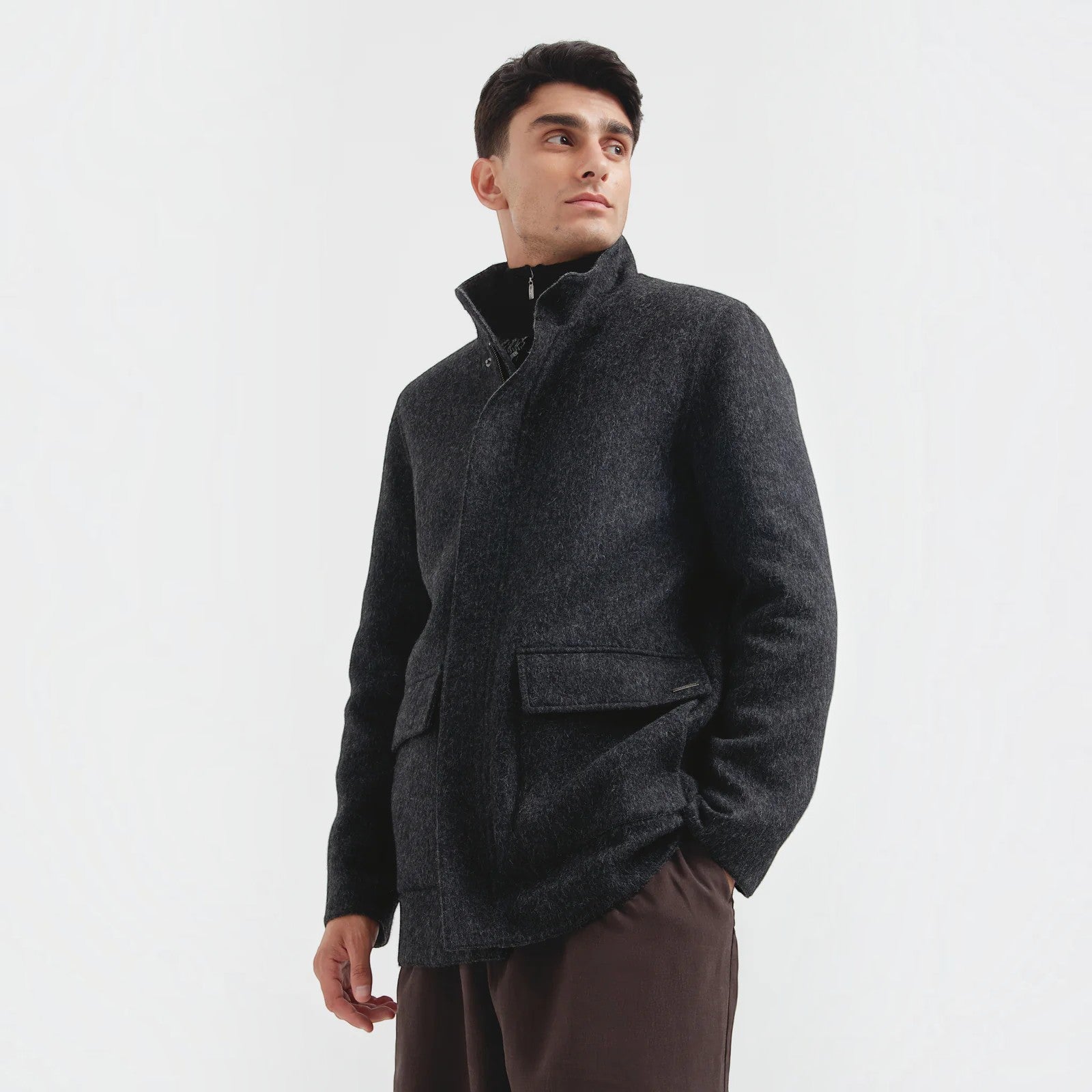 Kuna Cumulus men’s Baby Alpaca and Wool Coat in dark charcoal grey