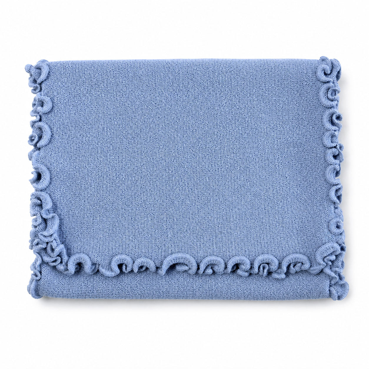 Textured baby alpaca scarf with delicate curly trim and flowing drape