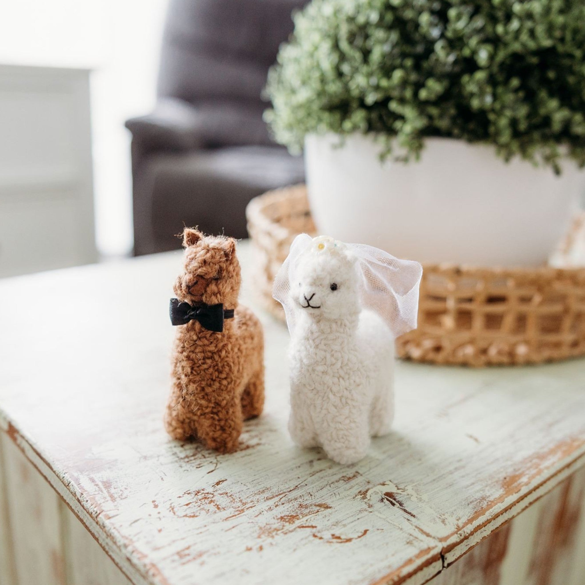 Handmade felt alpaca bride and groom set