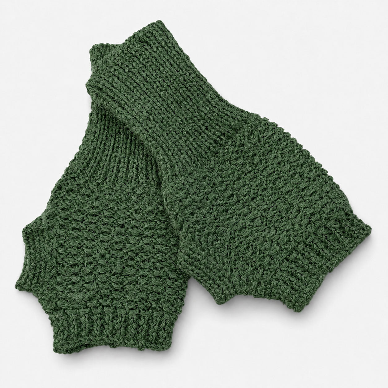 Luxury green knitted alpaca gloves in natural cream, soft breathable winter hand warmers.