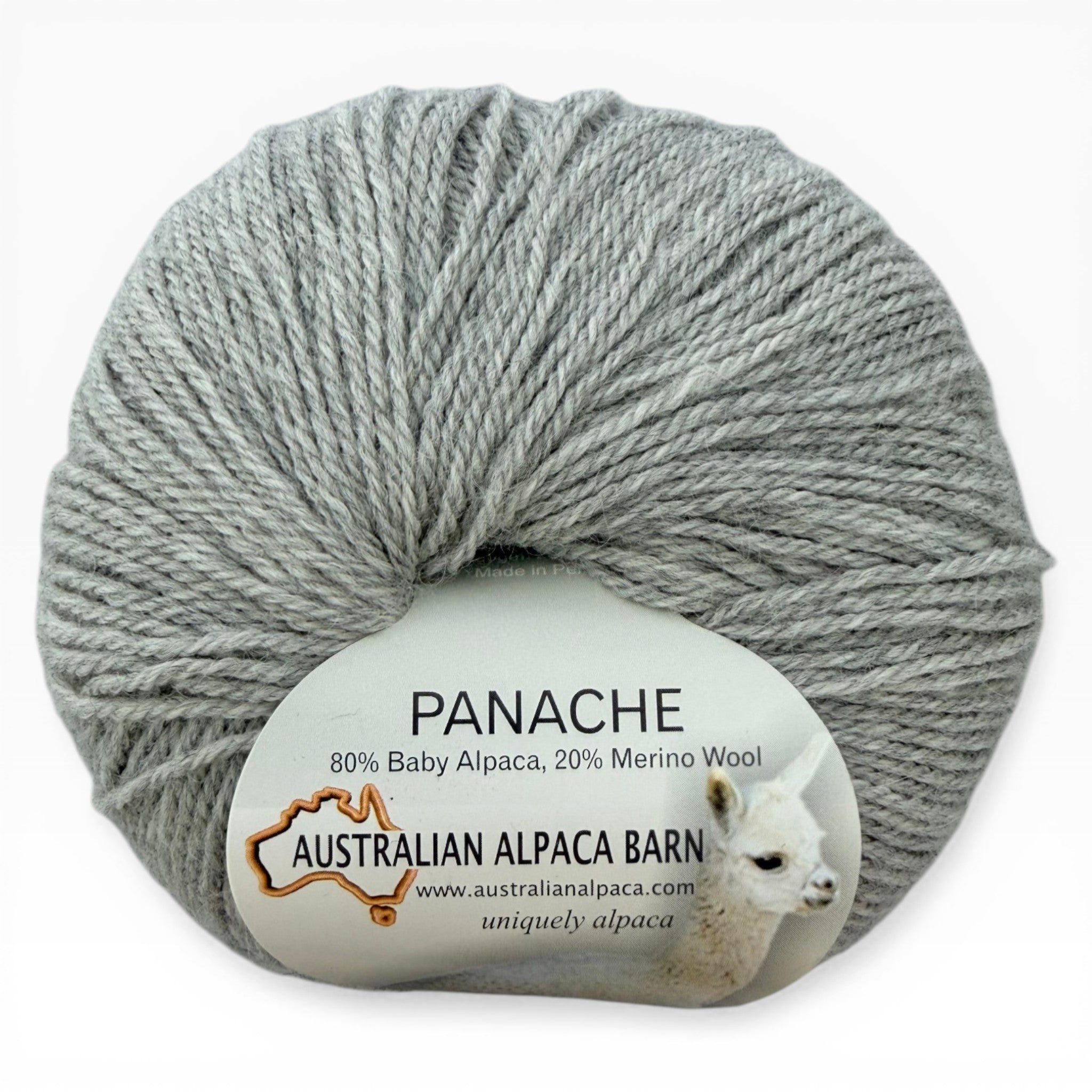 Panache baby alpaca and merino blend yarn for delicate hand knits in silver grey