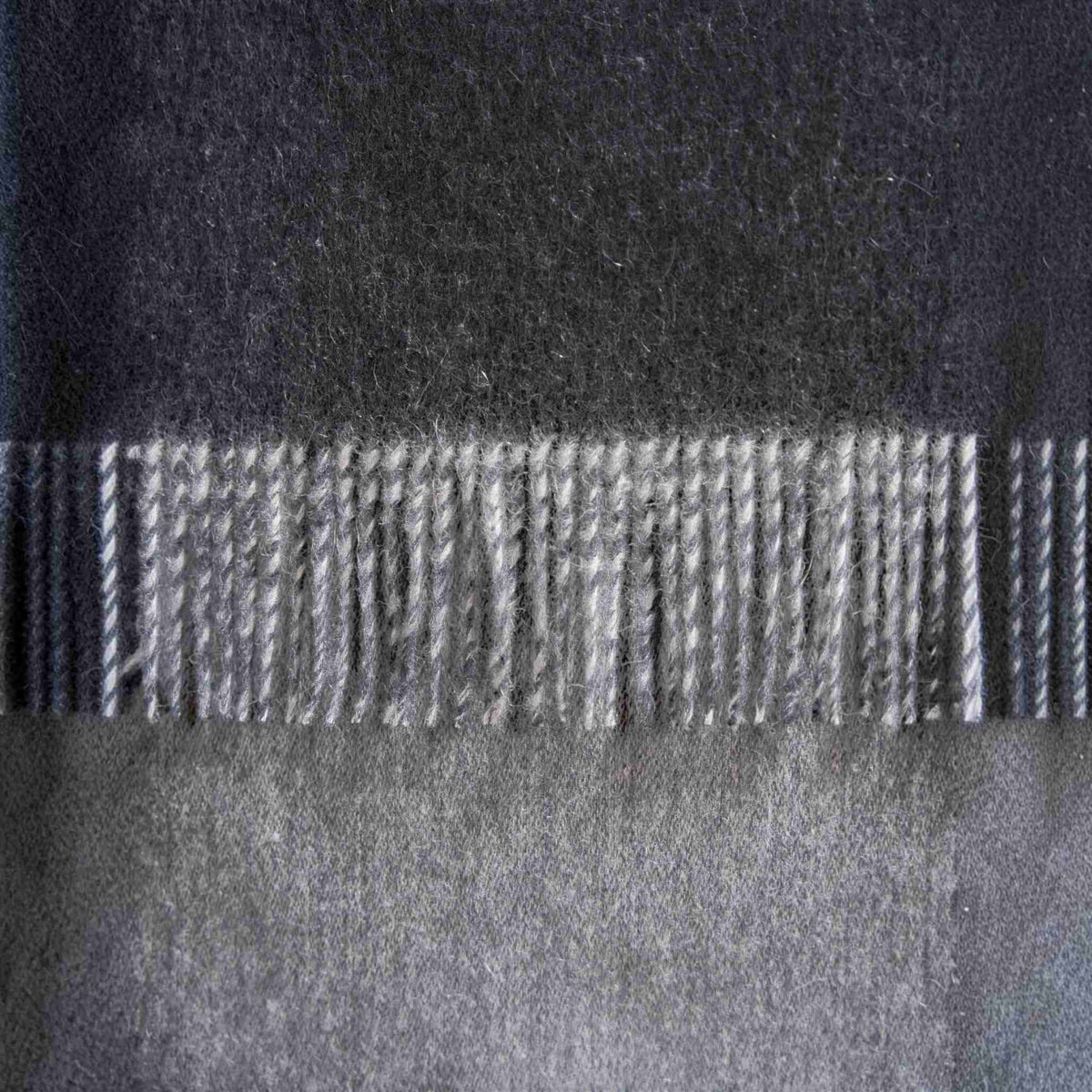 Close up of Reversible Alpaca Show in Charcoal and mid grey