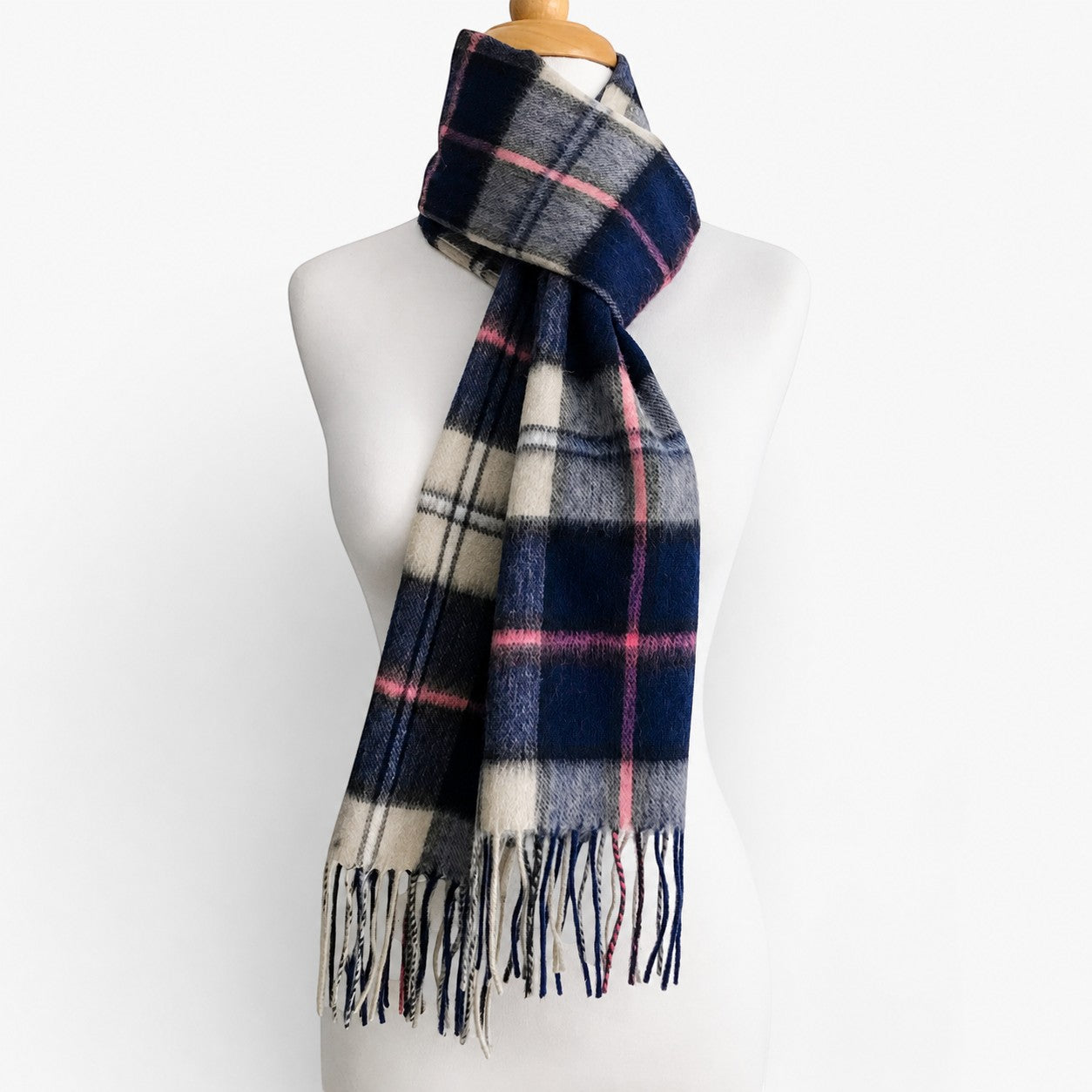 Blue, Pink and fawn Plaid scarf Australian made alpaca scarf with soft woven texture