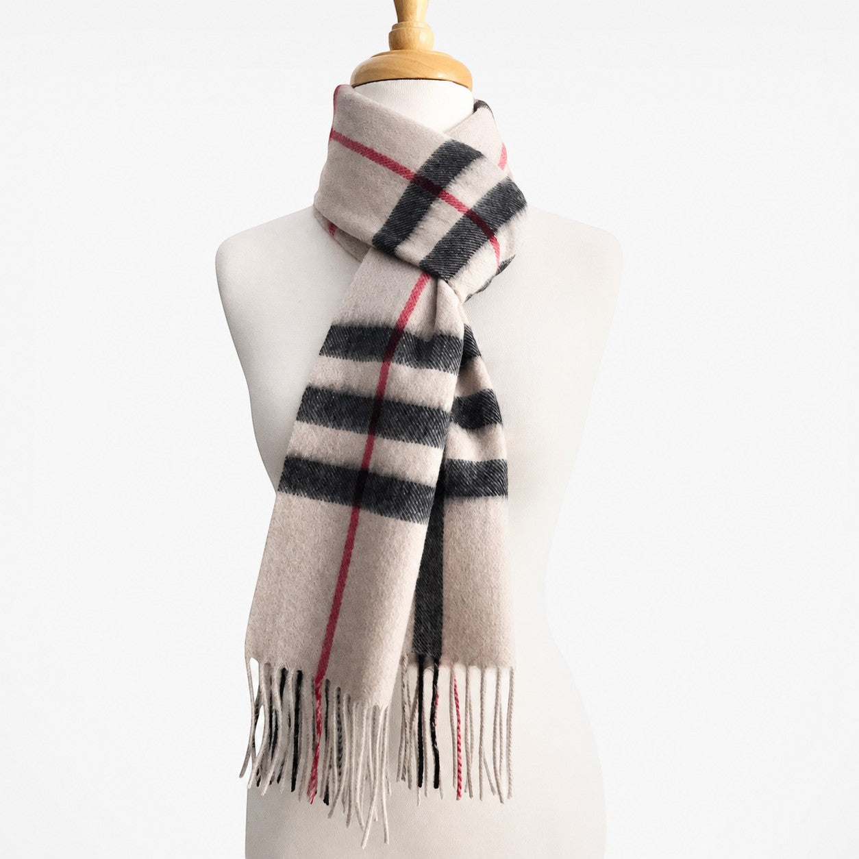 Soft alpaca wool scarf made in Australia in beige, black and red design