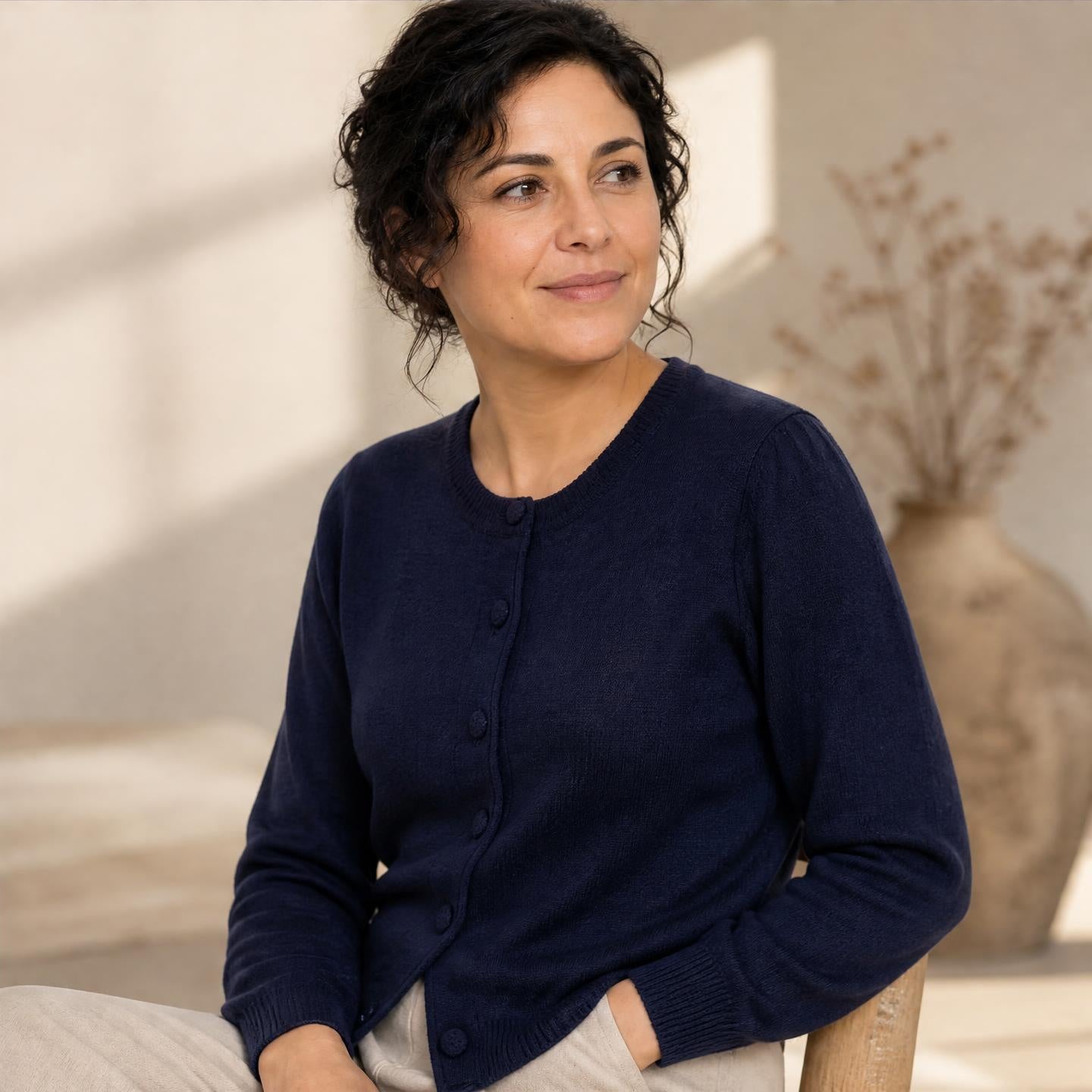 Sharon cardigan in navy made from 100% baby alpaca