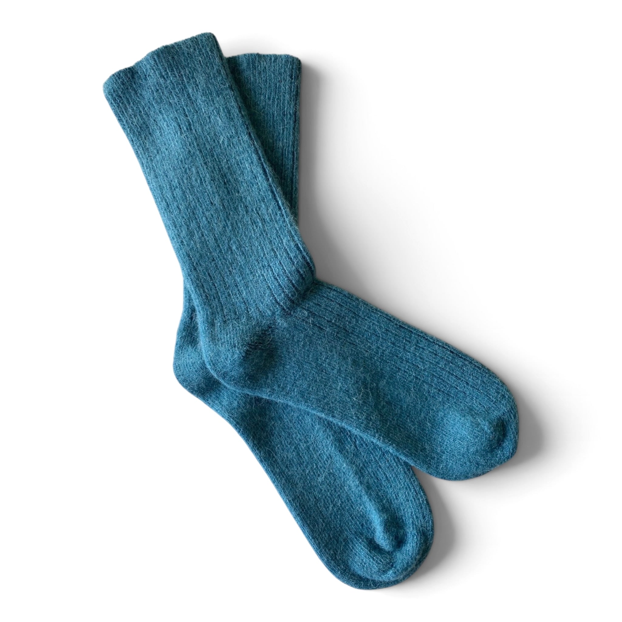 Warm thick teal Humphrey Law socks, Australian Made, practical natural fibre socks for cold weather.