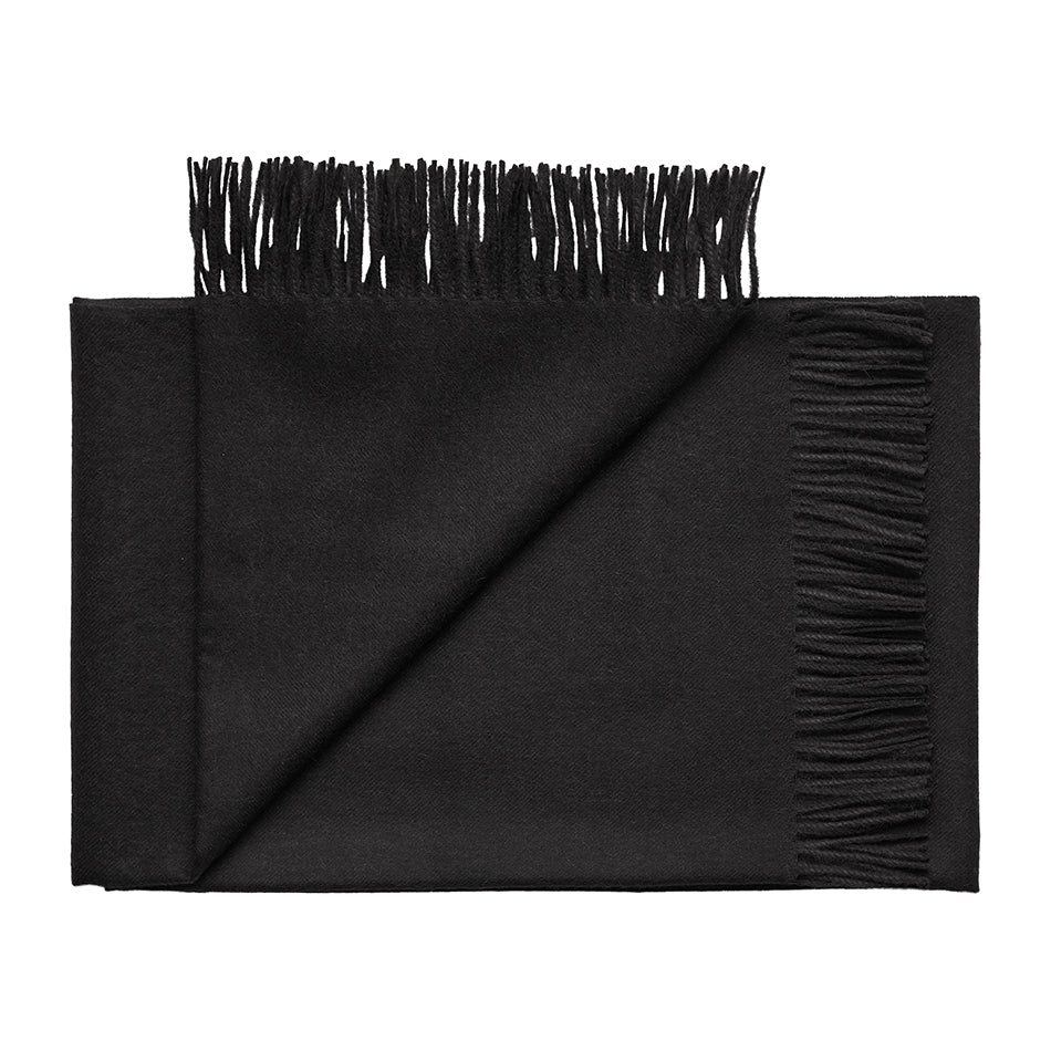 Folded 100% Baby Alpaca Classic throw rug in Classic Black