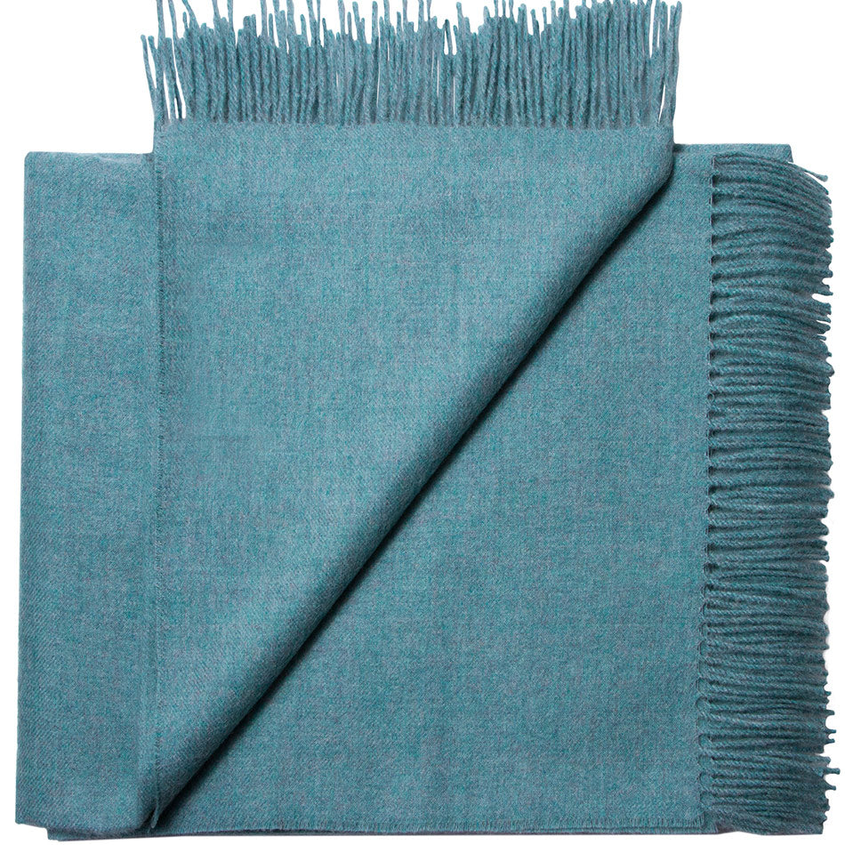 Teal 100% Baby Alpaca Classic throw with soft fringe detail
