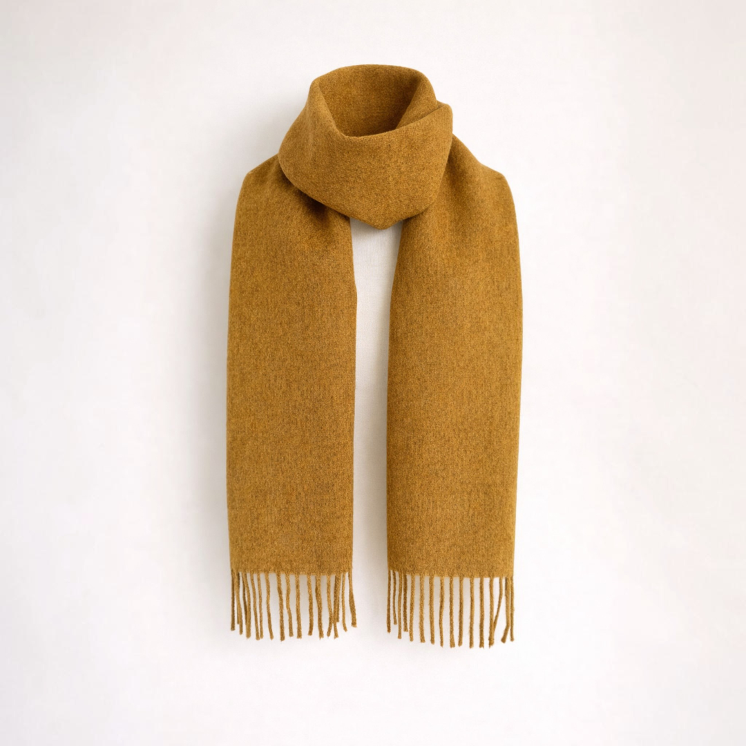 Warm alpaca scarf, in mustard, soft natural fibre gift for cold weather.