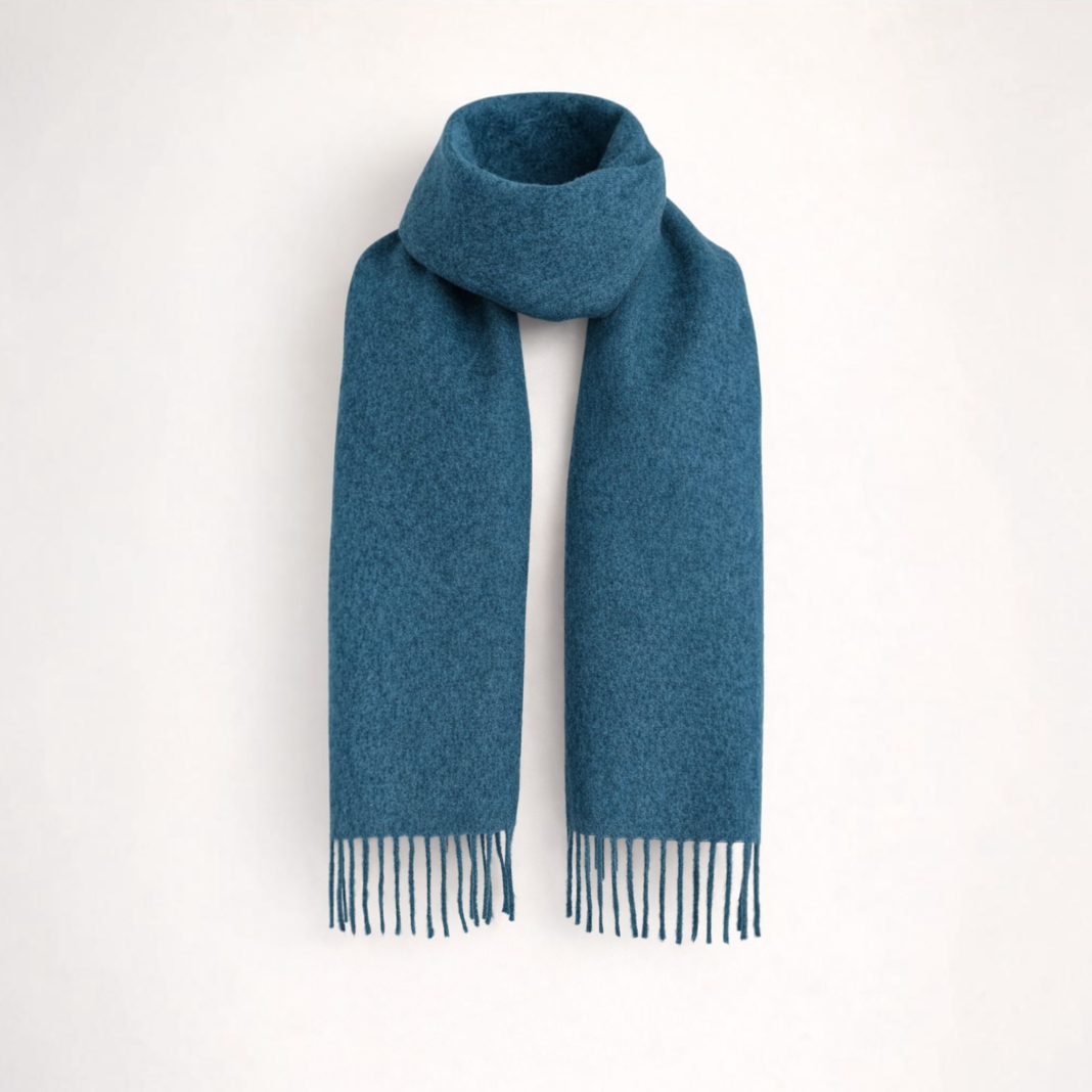 Baby alpaca scarf in vintage blue, lightweight cosy scarf for everyday wear.