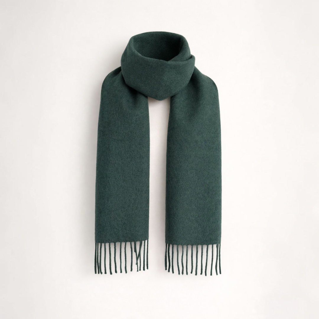 Soft alpaca scarf in green, warm natural fibre winter accessory.