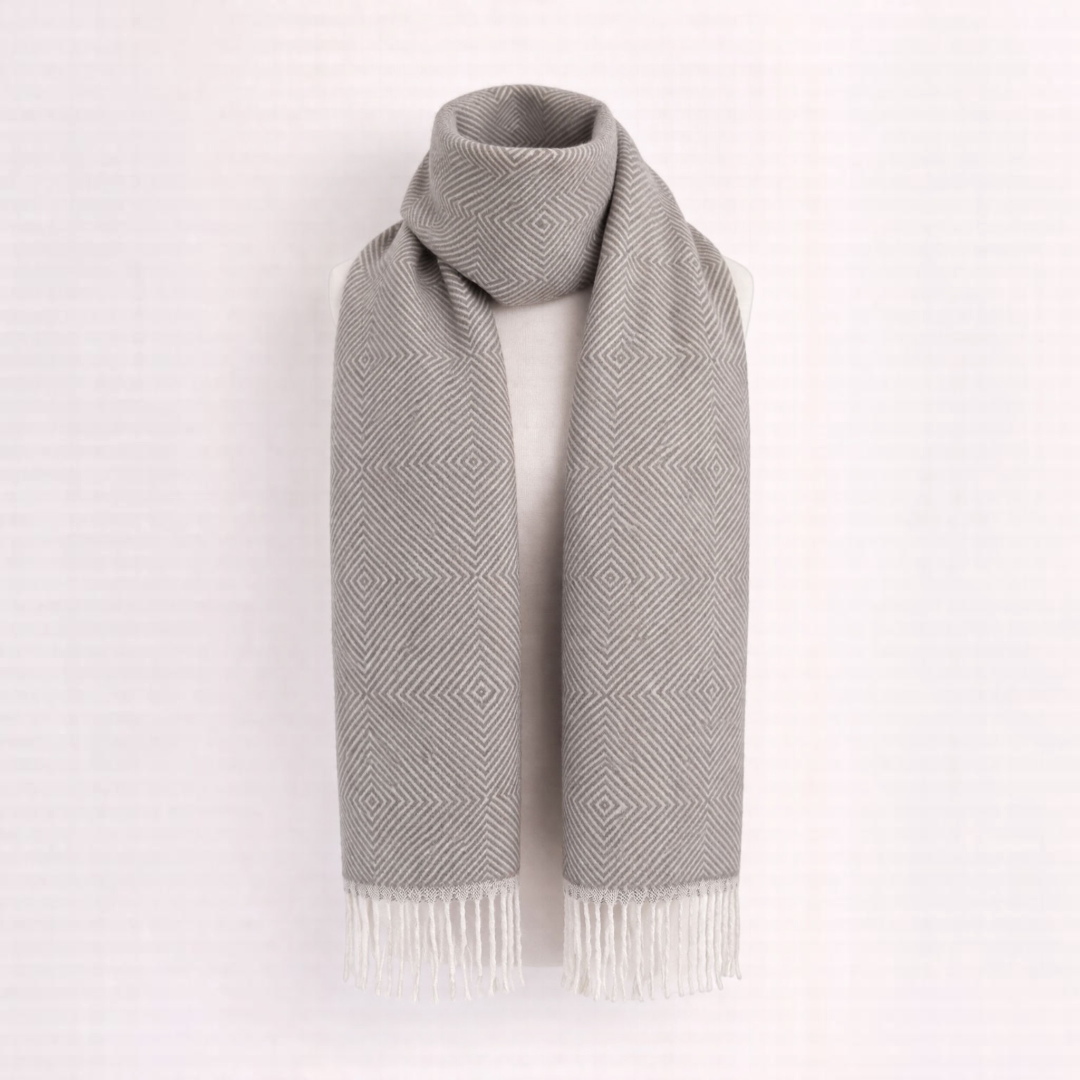 Baby alpaca scarf in classic grey Dimond, luxurious natural fibre gift.