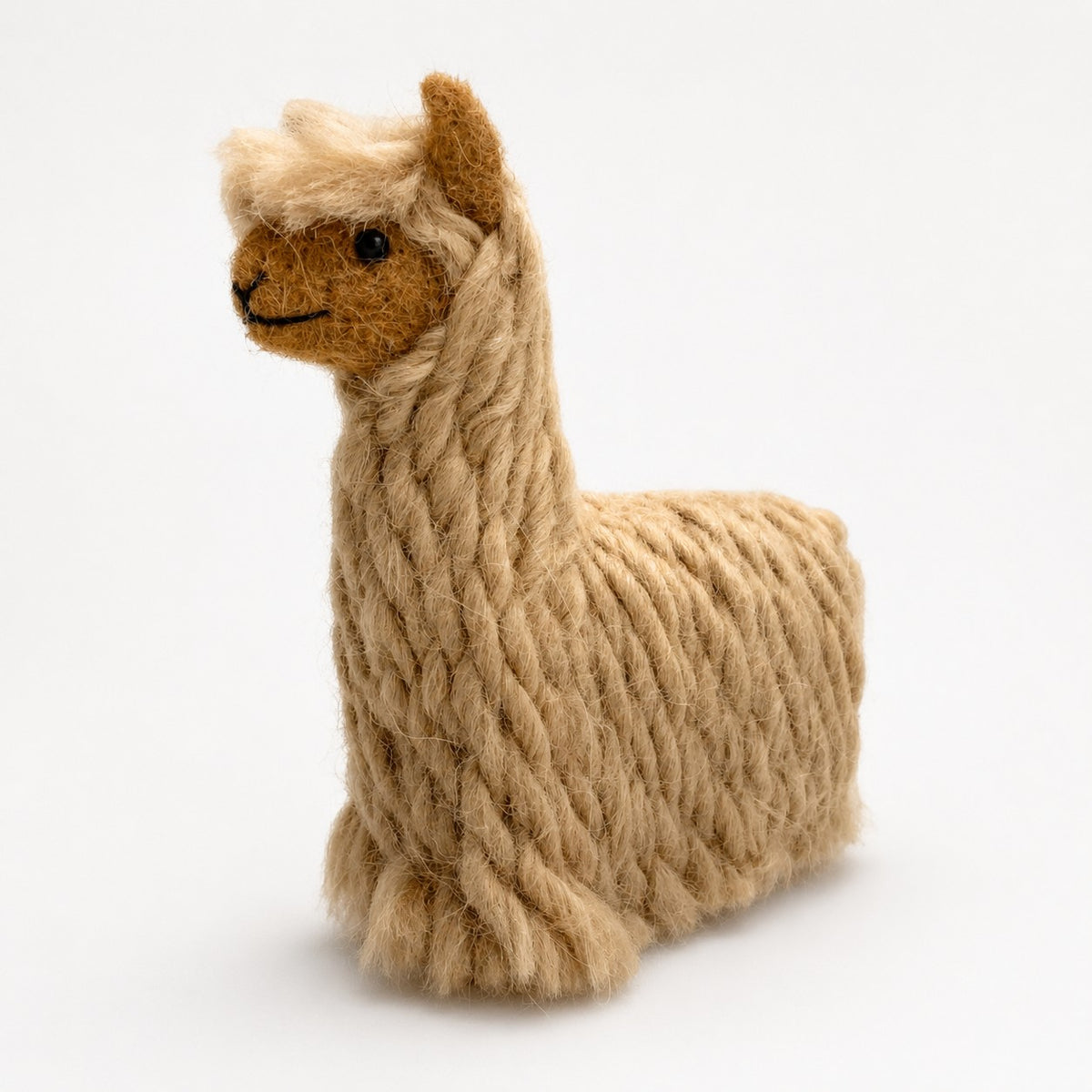 Camel needle felted suri alpaca ornament, handmade natural fibre decoration.