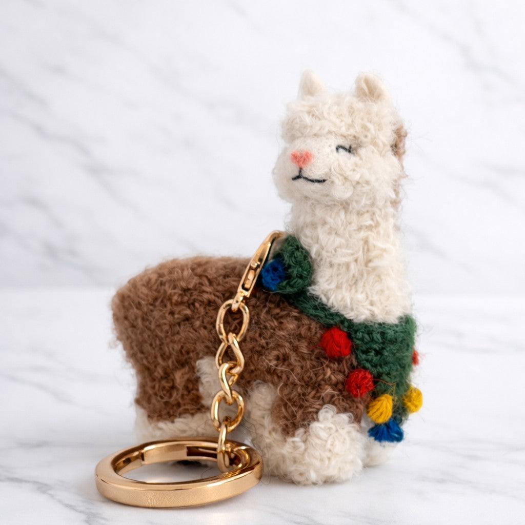 Needle felted alpaca gift with cute heart nose and colourful scarf