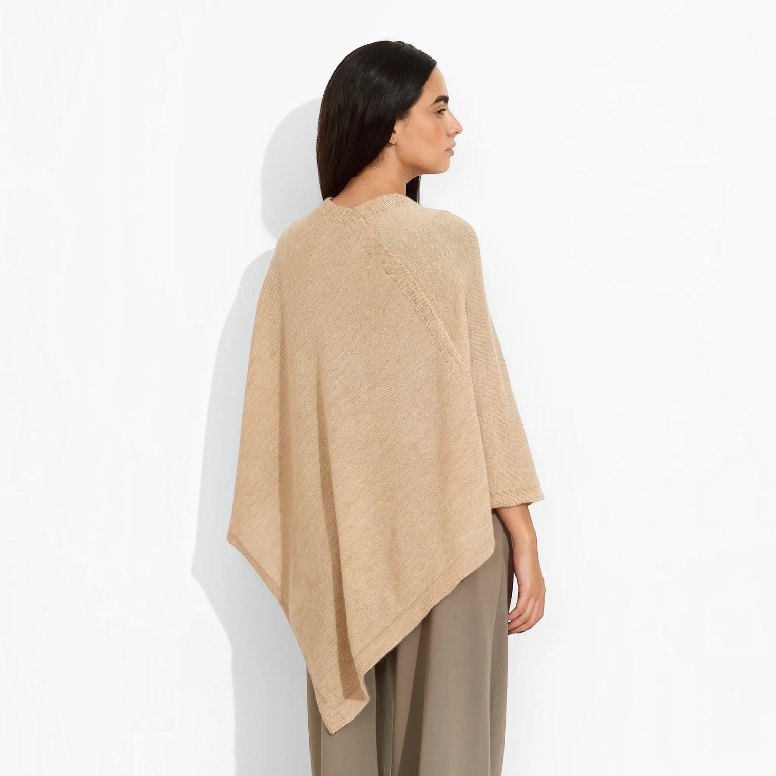 Beige Baby Alpaca poncho shown from the back