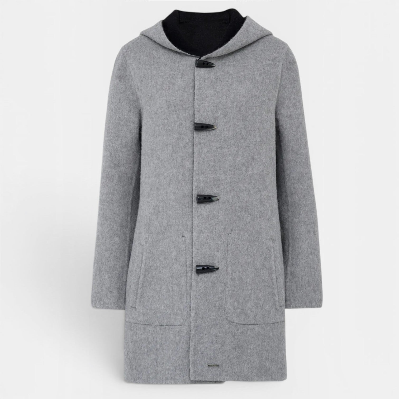 Women’s two-tone reversible alpaca coat shown on the grey side