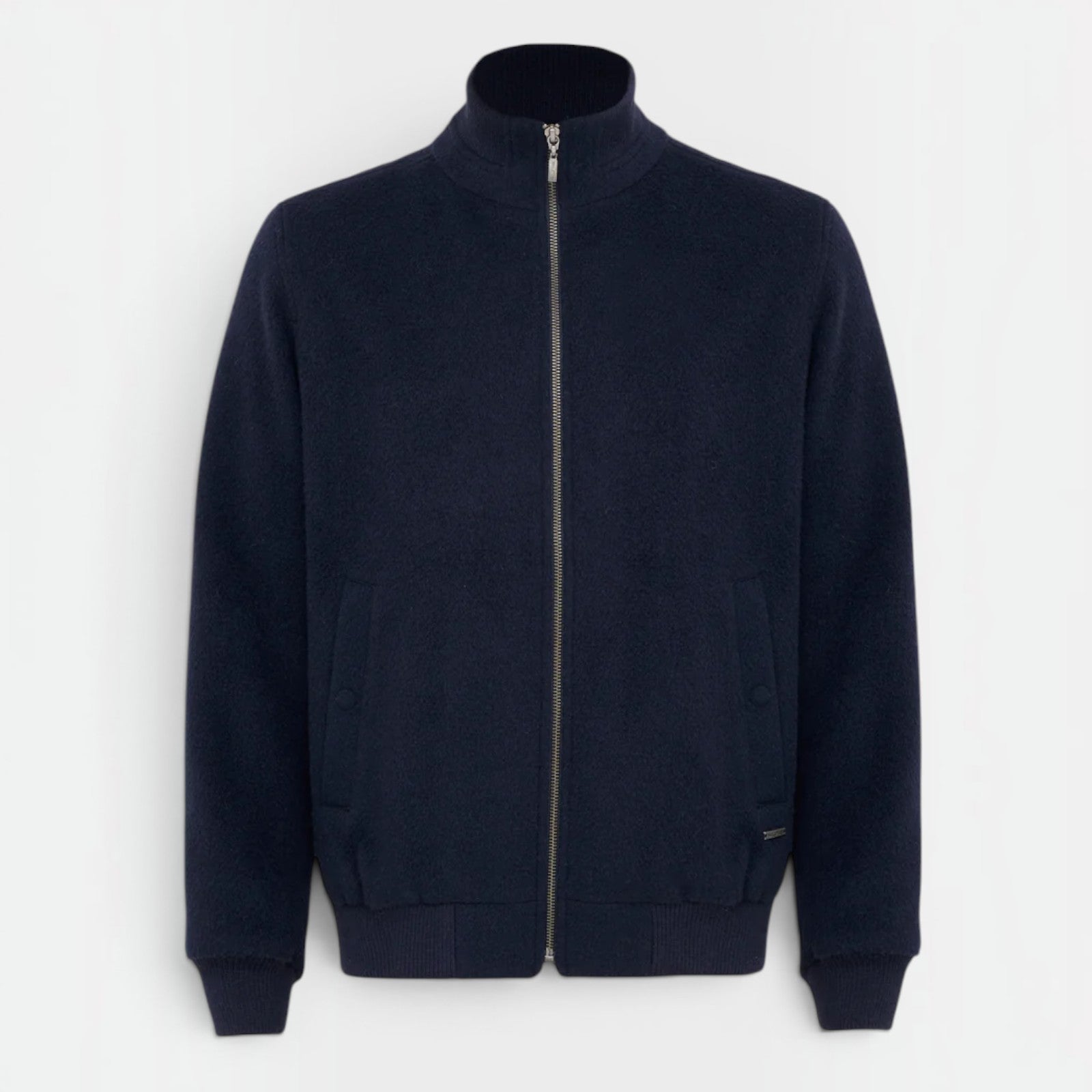 Navy Baby Alpaca and Wool Jacket with ribbed cuffs and waistband