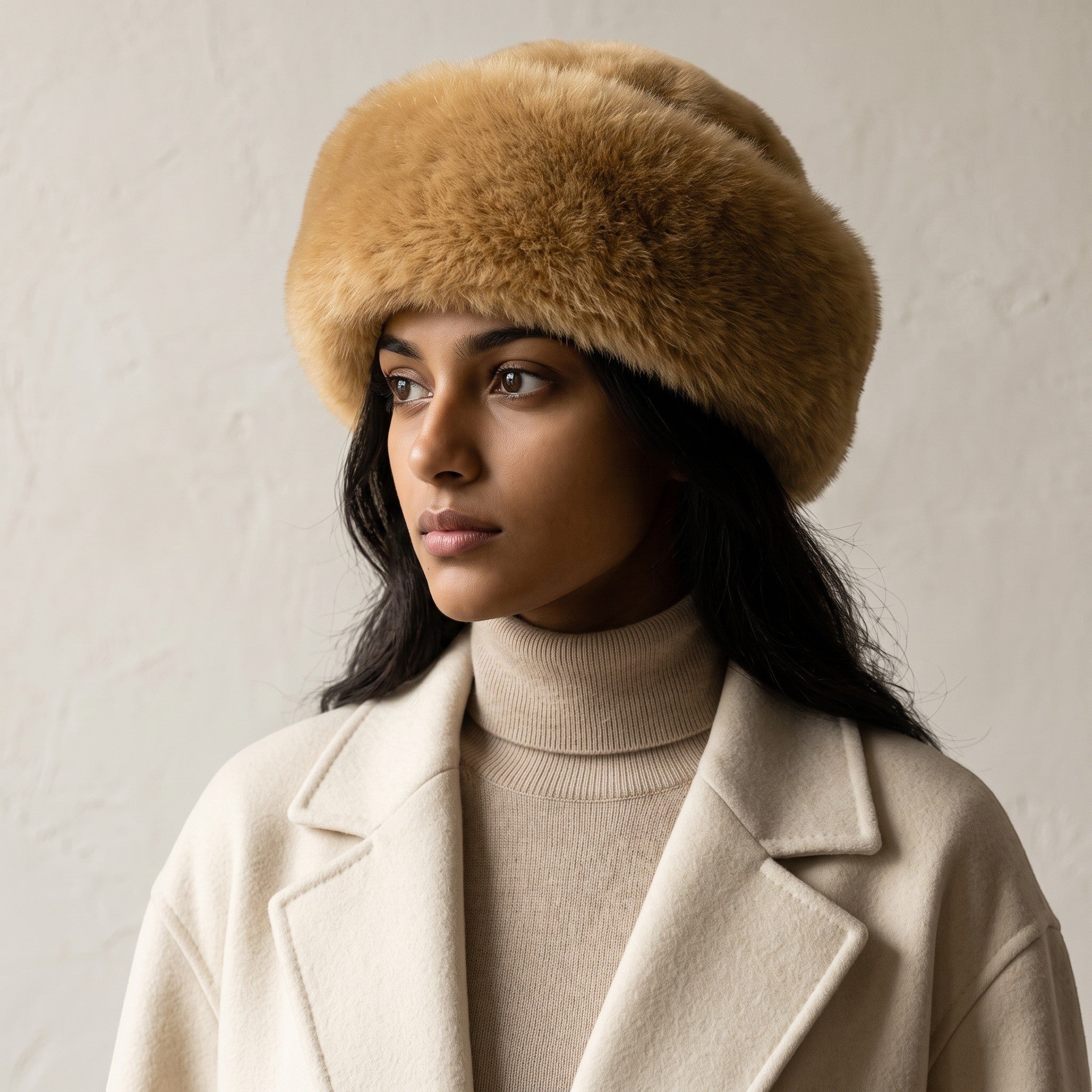 Luxury brown alpaca fur winter hat with silky lining