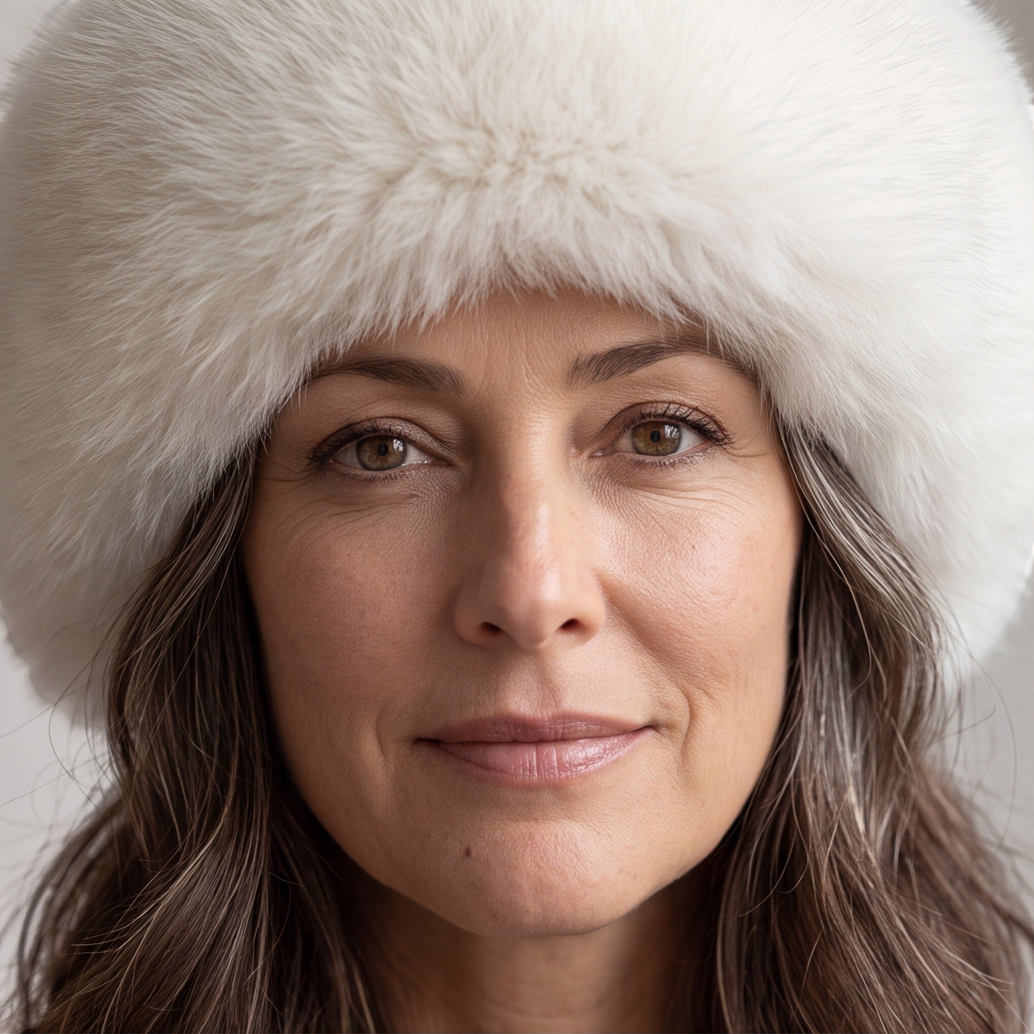 Luxury white alpaca fur winter hat with silky lining