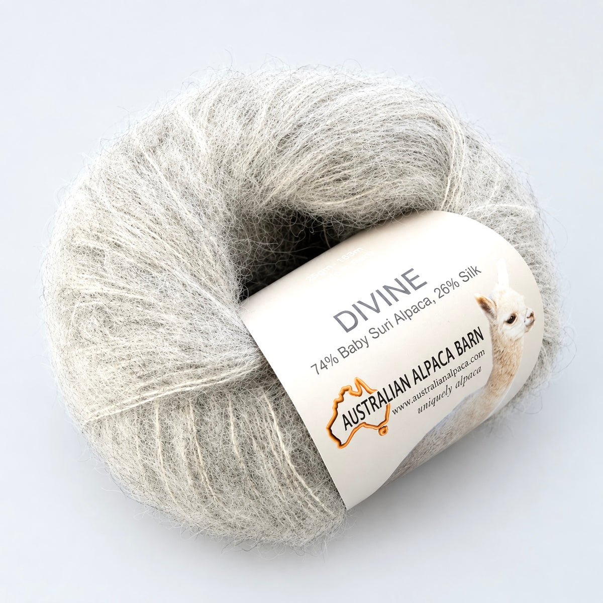 A ball of yarn in alpaca and silk in colour Pearl Grey