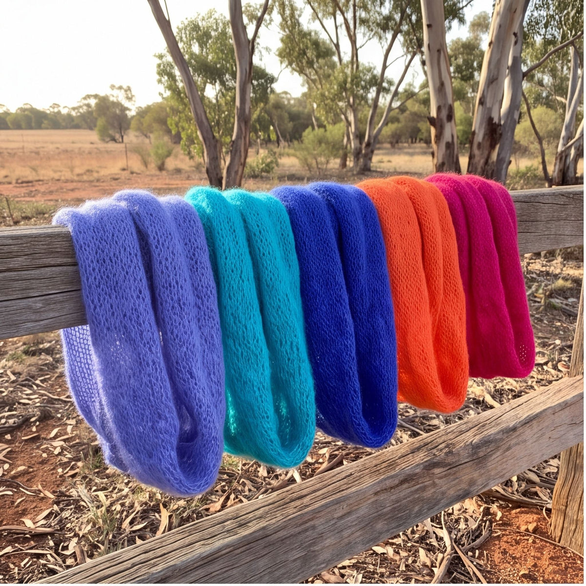 Australian made alpaca neckwarmers in a range of vibrant colours