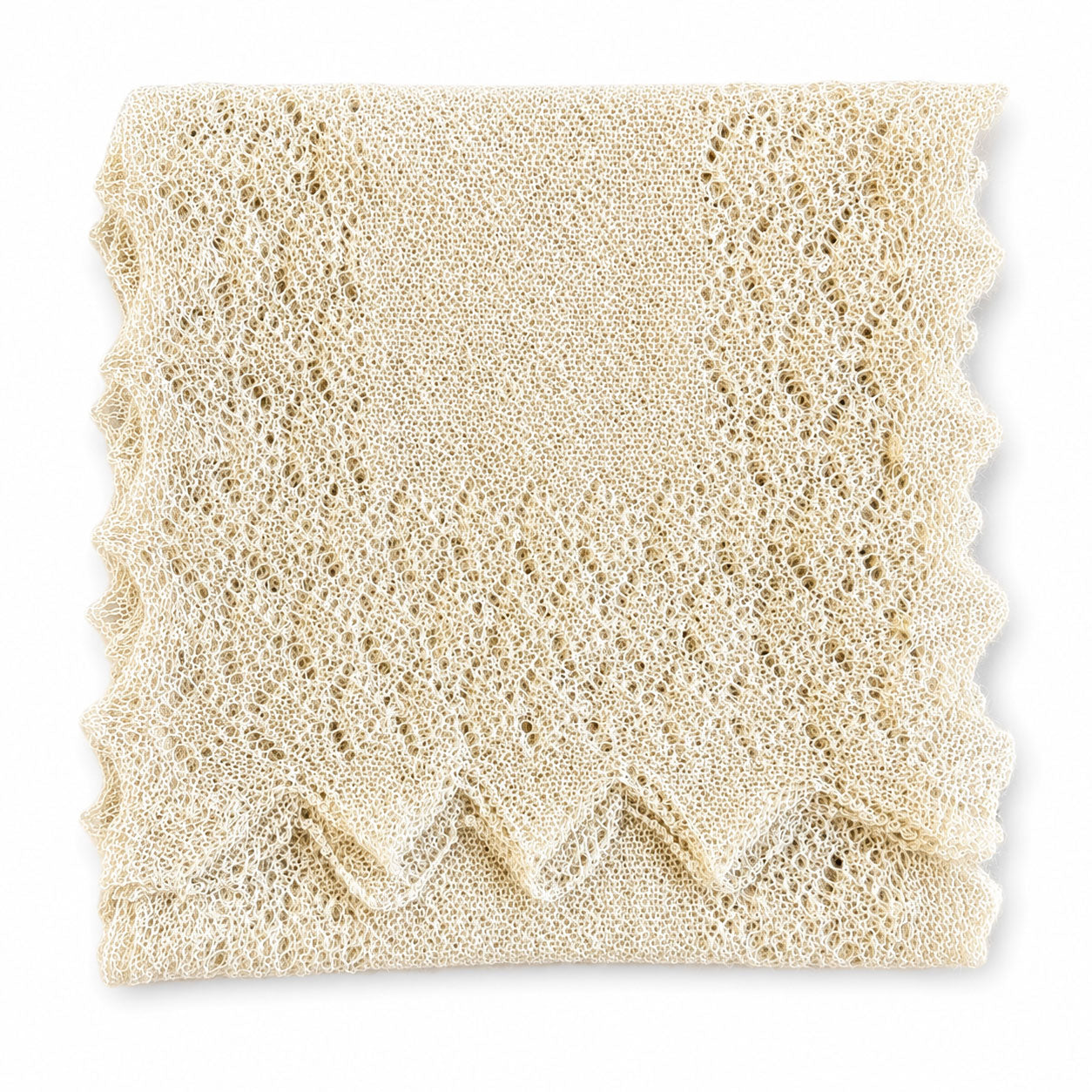 Antonella ecru 100% Baby Alpaca lace scarf with delicate scalloped edging