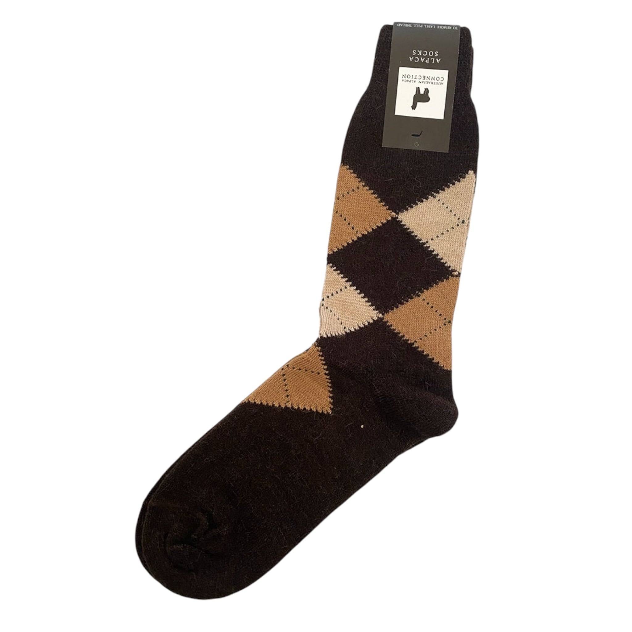 Brown and beige Classic argyle alpaca socks, warm breathable socks for everyday wear.