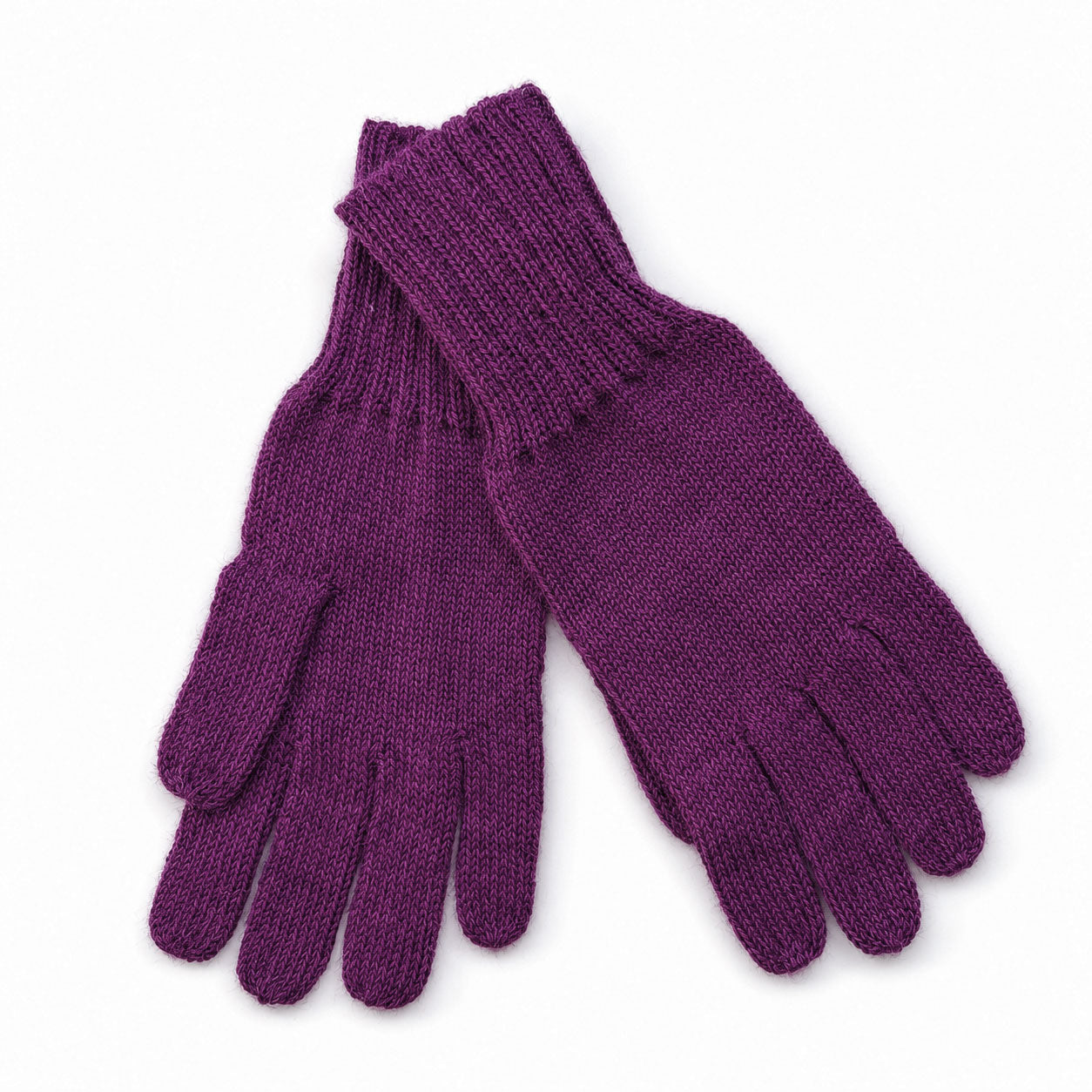 Pair of purple alpaca gloves on a white background