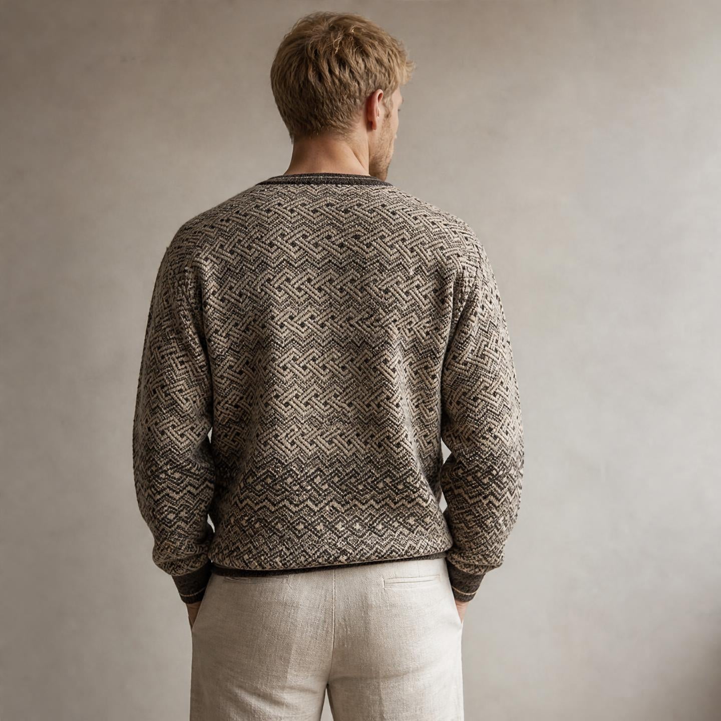 Basil men’s patterned alpaca sweater in natural earth tones