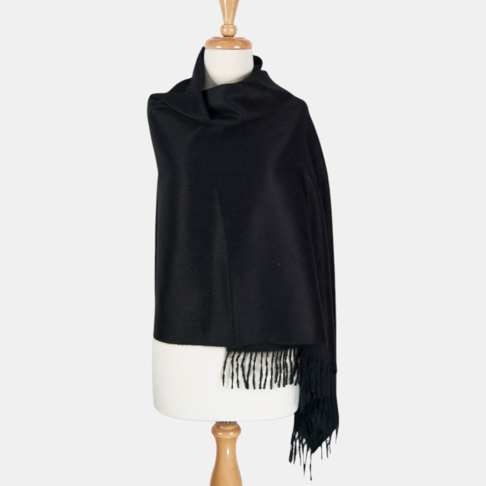 Baby Suri alpaca shawl in natural black, luxurious natural fibre accessory.