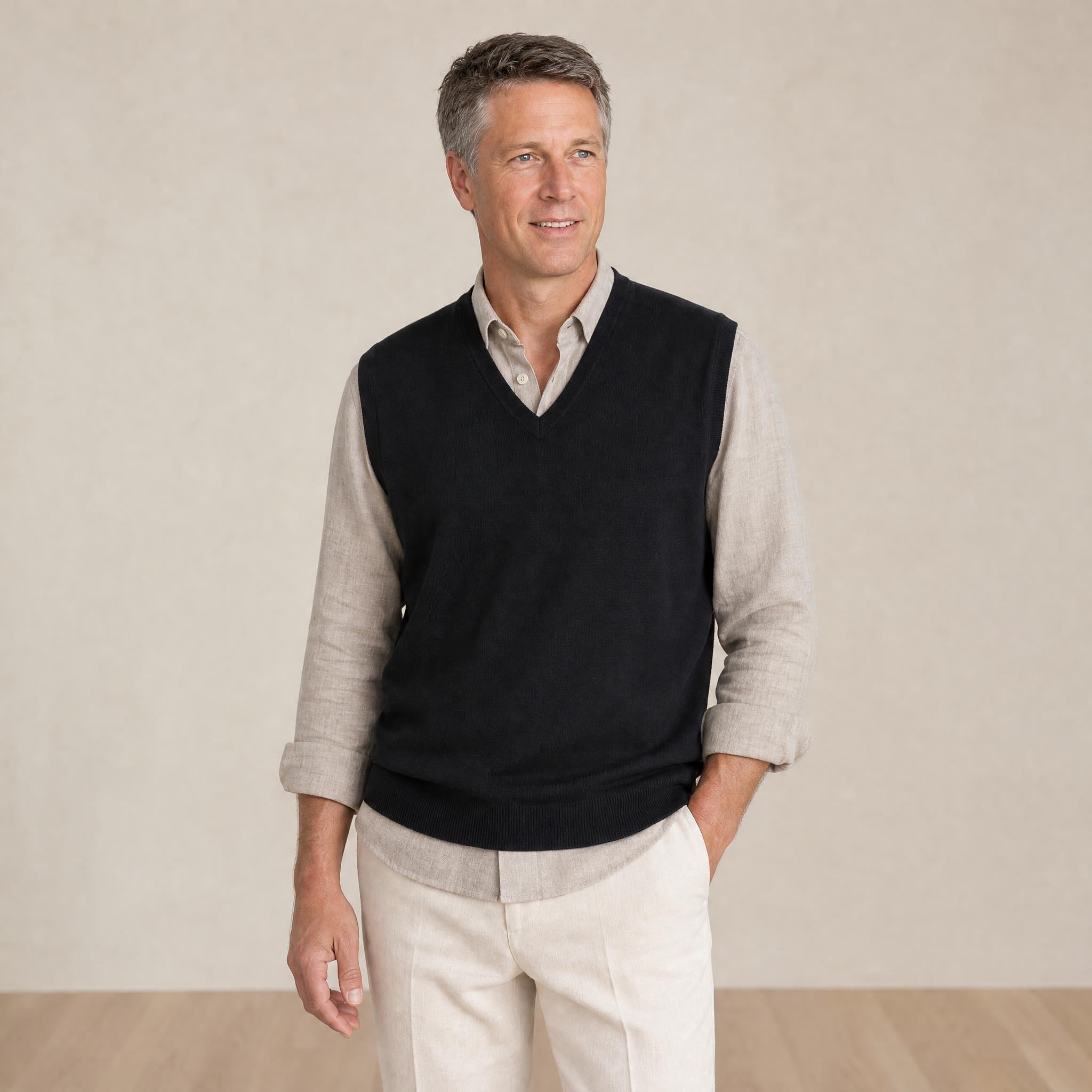 Men’s alpaca and cashmere V-neck vest made in Australia in Black