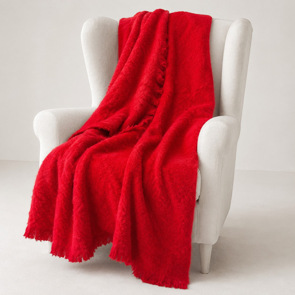 Brushed alpaca throw made in New Zealand using Australian alpaca fibre, in scarlet red.