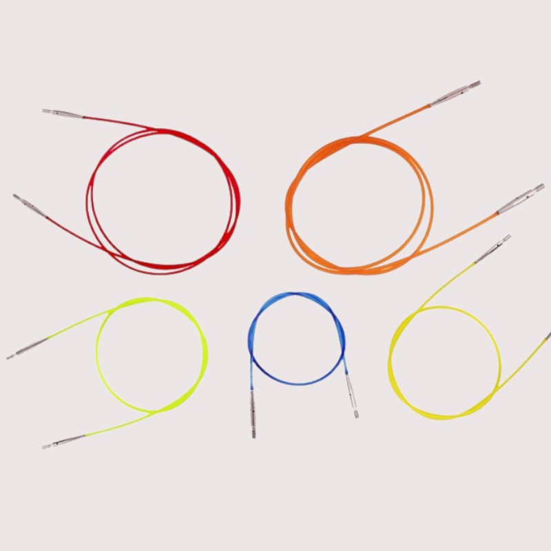 KnitPro circular needle cables, in various sizes for different knitting projects.