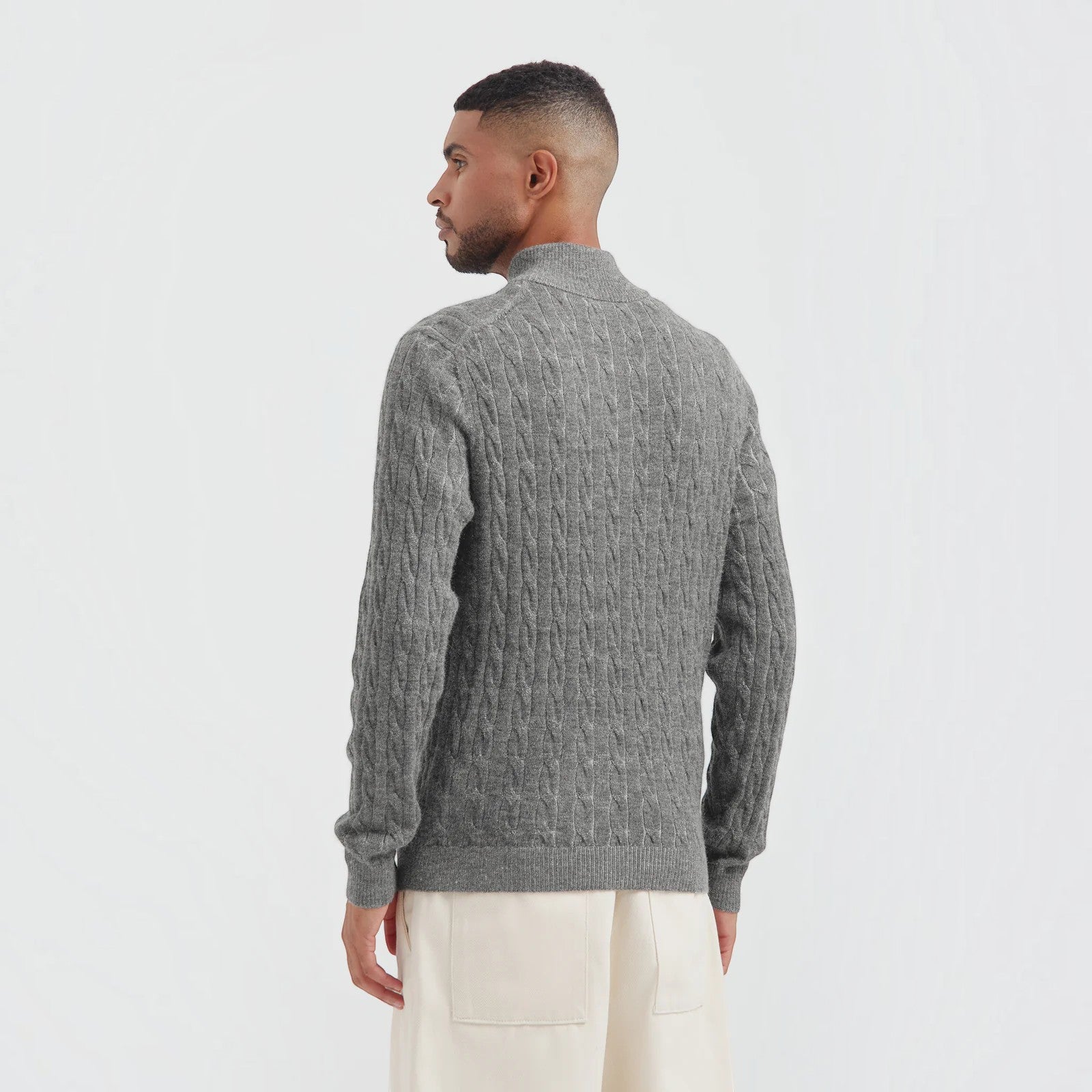 Men’s grey Calypso Baby Alpaca cable knit sweater