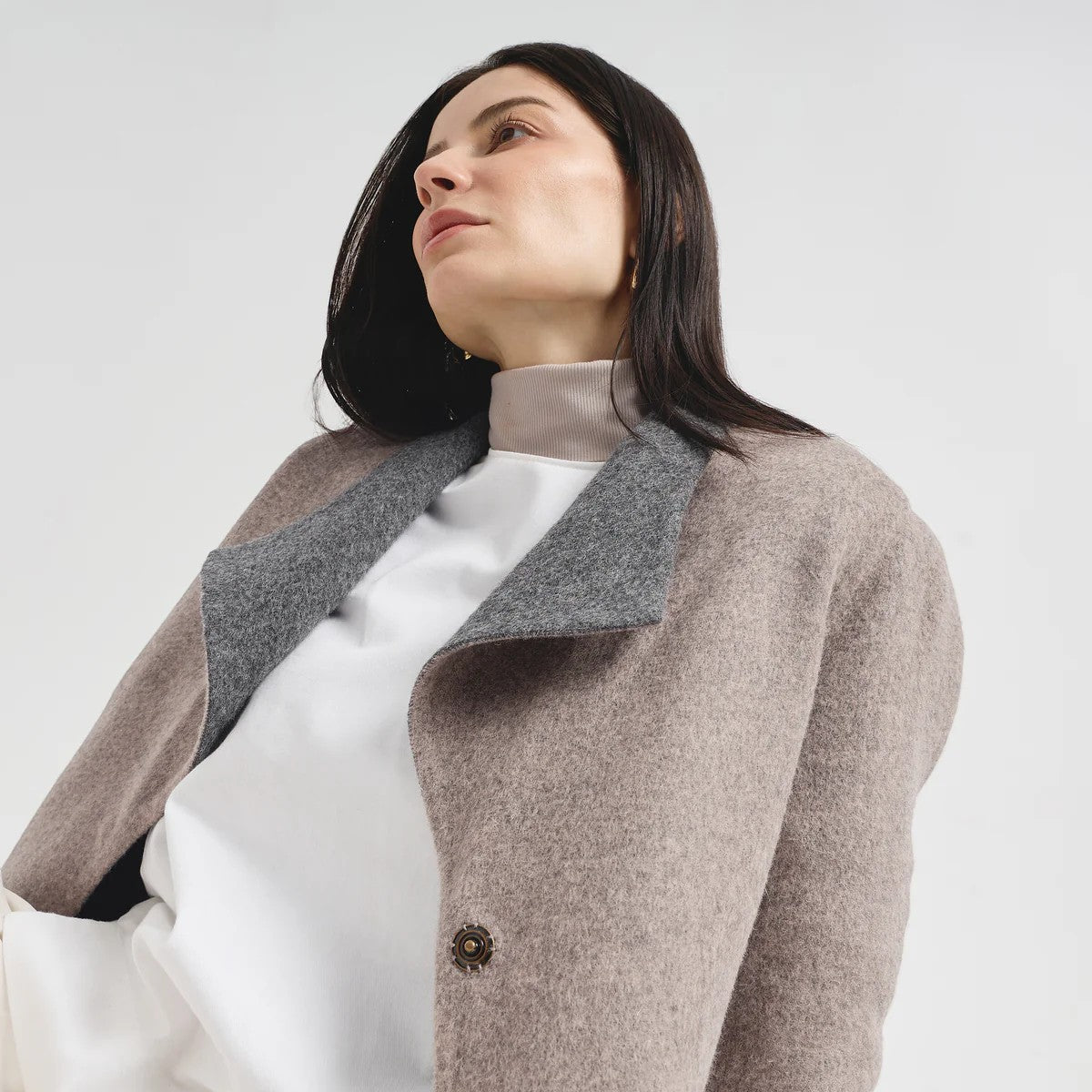 Women’s luxury reversible Baby Alpaca jacket for winter layering